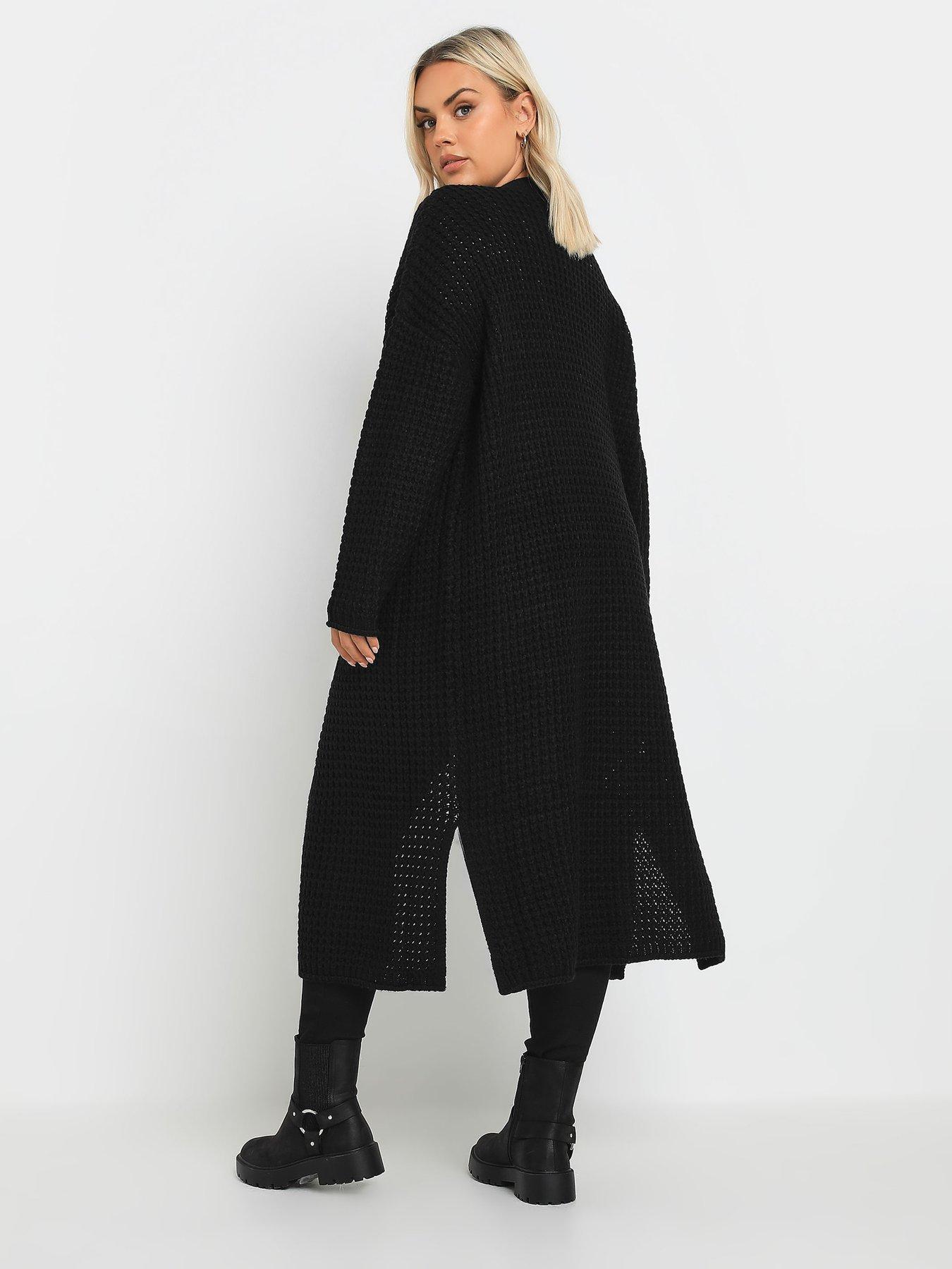 image of yours-curve-waffle-knit-maxi-cardigan-black