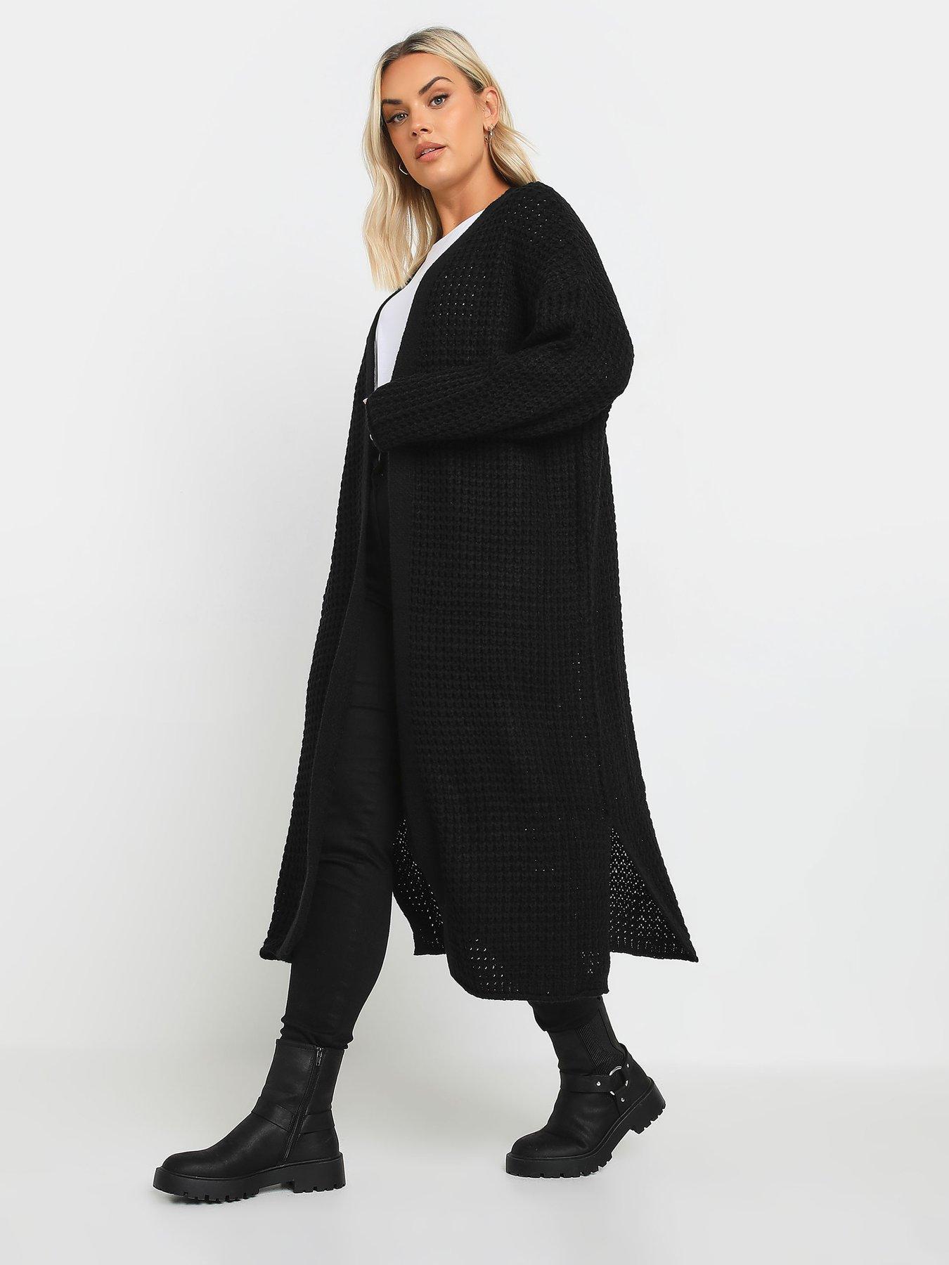  image of yours-curve-waffle-knit-maxi-cardigan-black