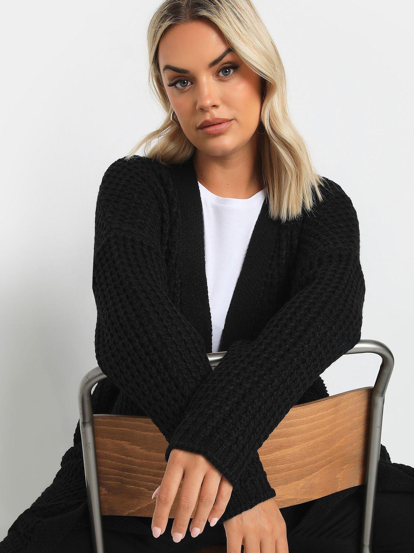  image of yours-curve-waffle-knit-maxi-cardigan-black