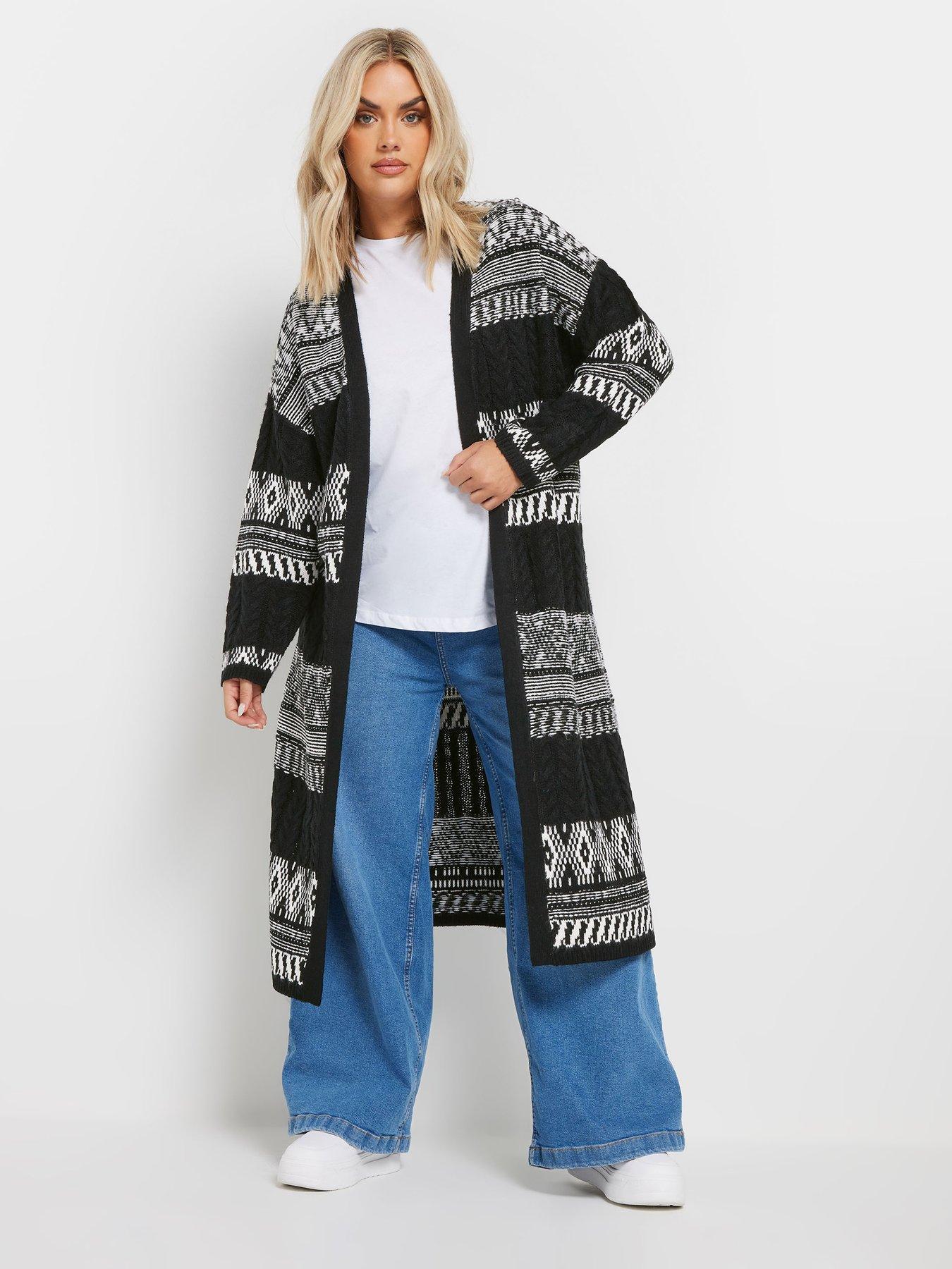 undefined Curve Fairisle Longline Cable Cardigan - White