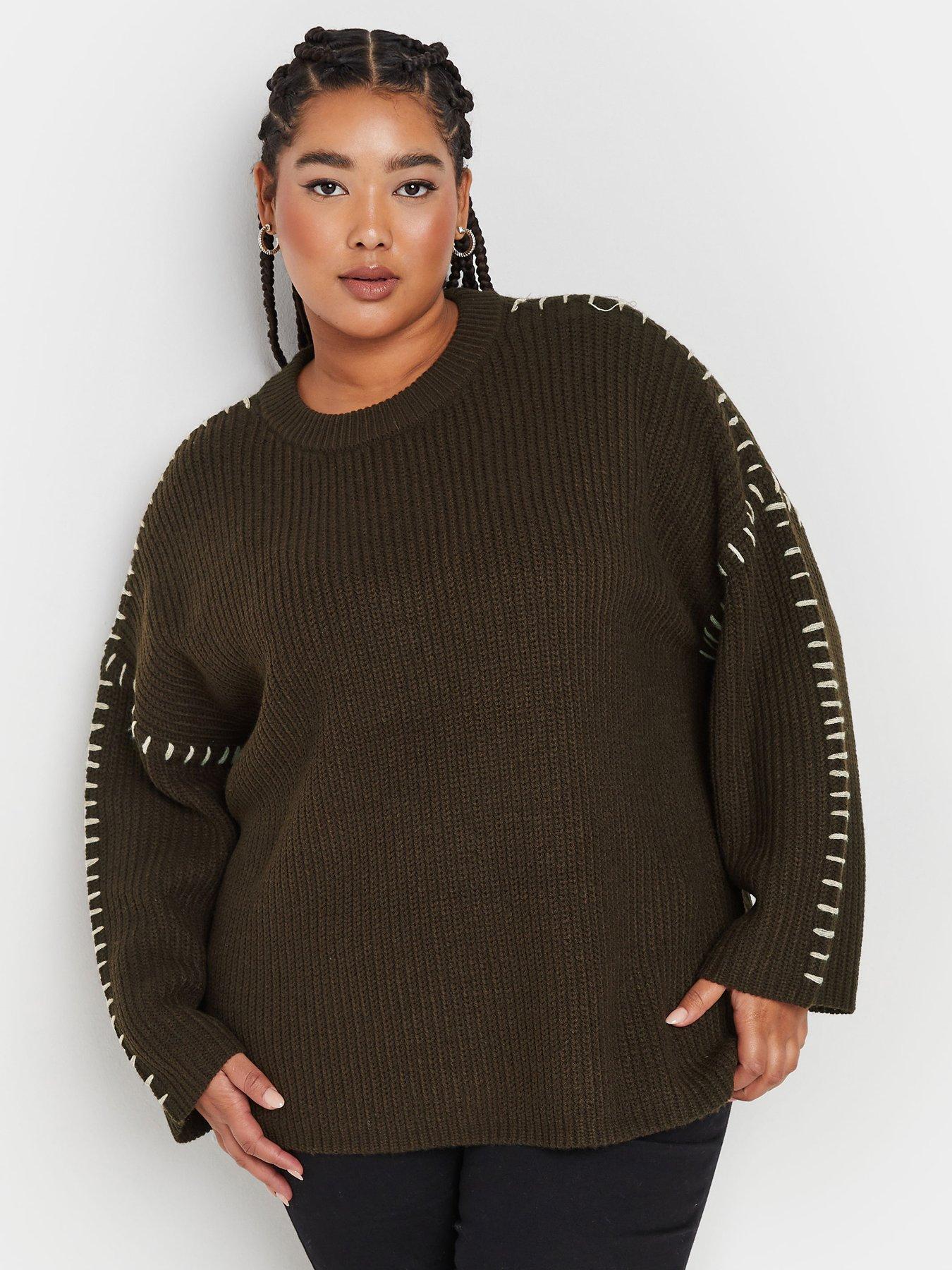Yours Curve Blanket Stitch Jumper - Brown