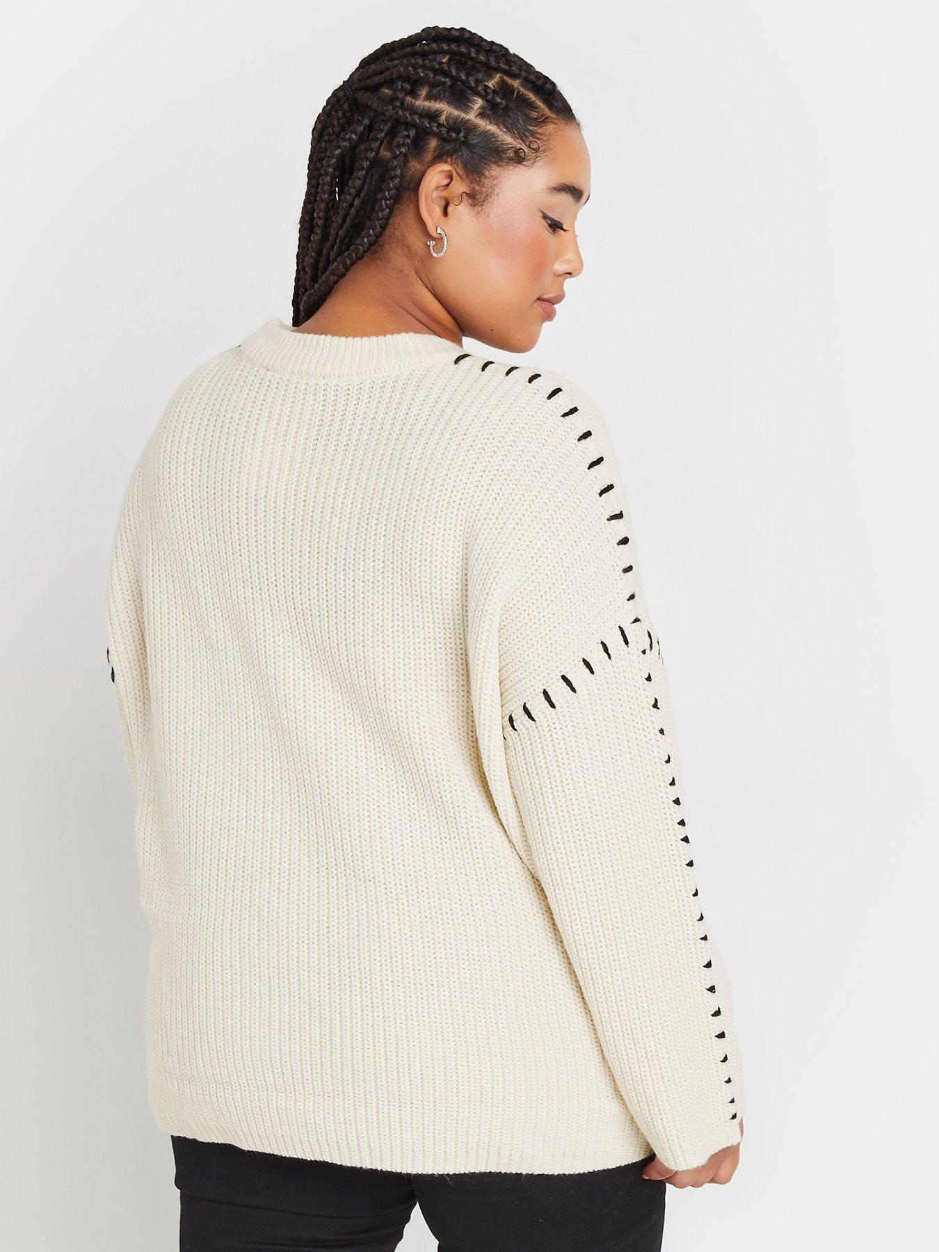 Image 2 of 4 of Yours Curve Blanket Stitch Jumper - Ivory