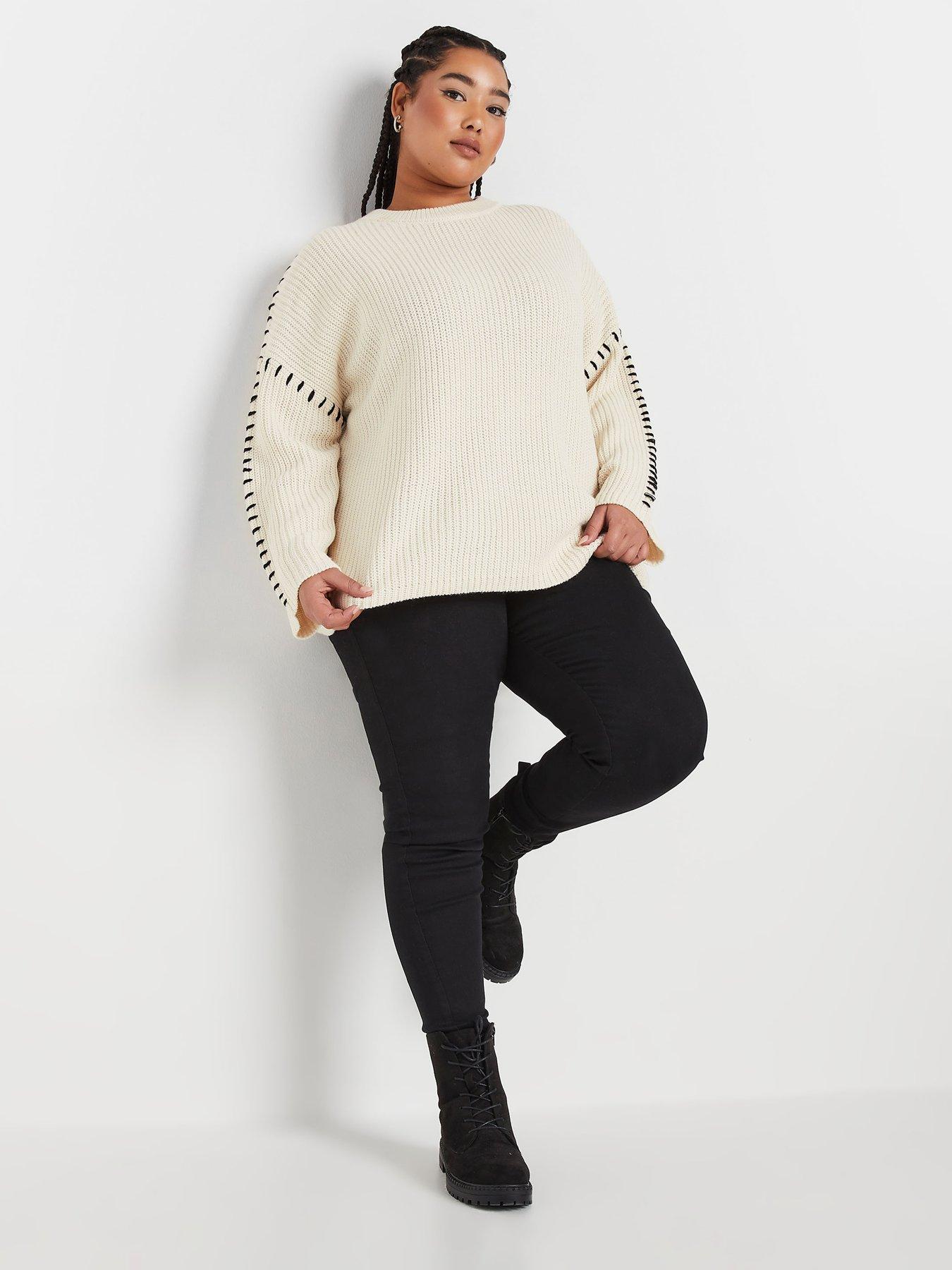 Image 3 of 4 of Yours Curve Blanket Stitch Jumper - Ivory