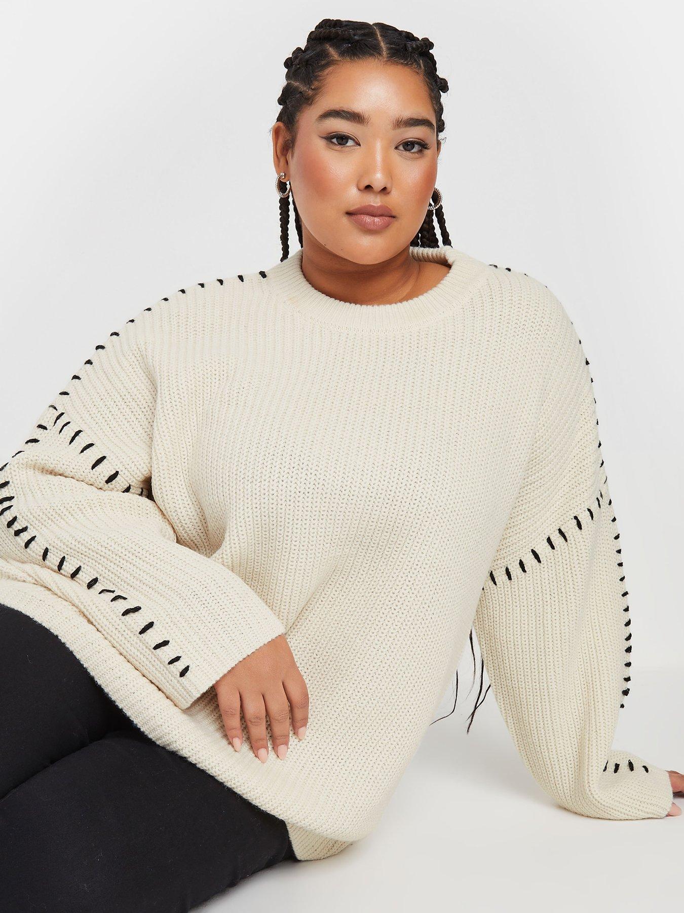 Image 4 of 4 of Yours Curve Blanket Stitch Jumper - Ivory