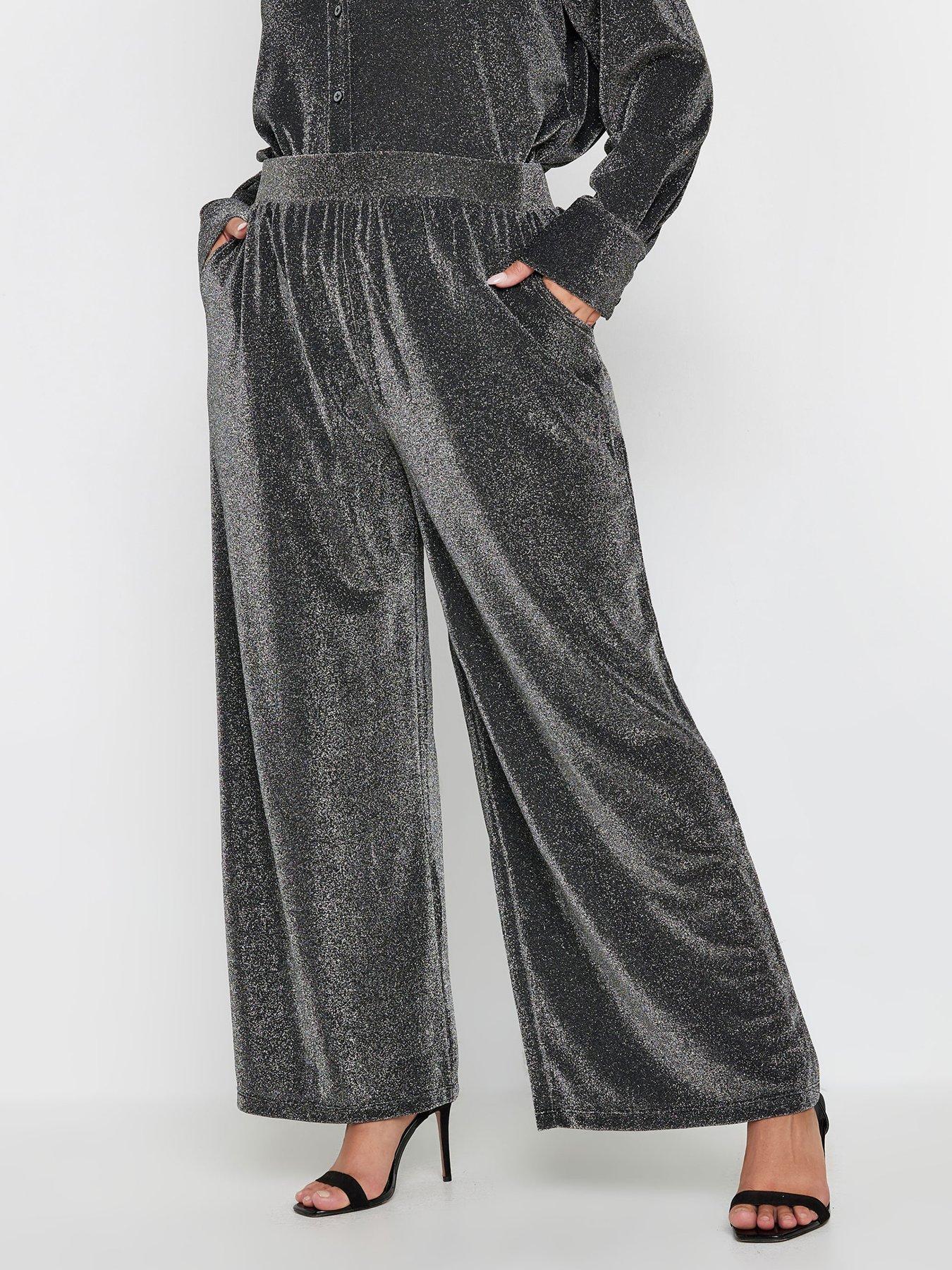 Yours Curve Brillo Wide Leg Trouser - Silver