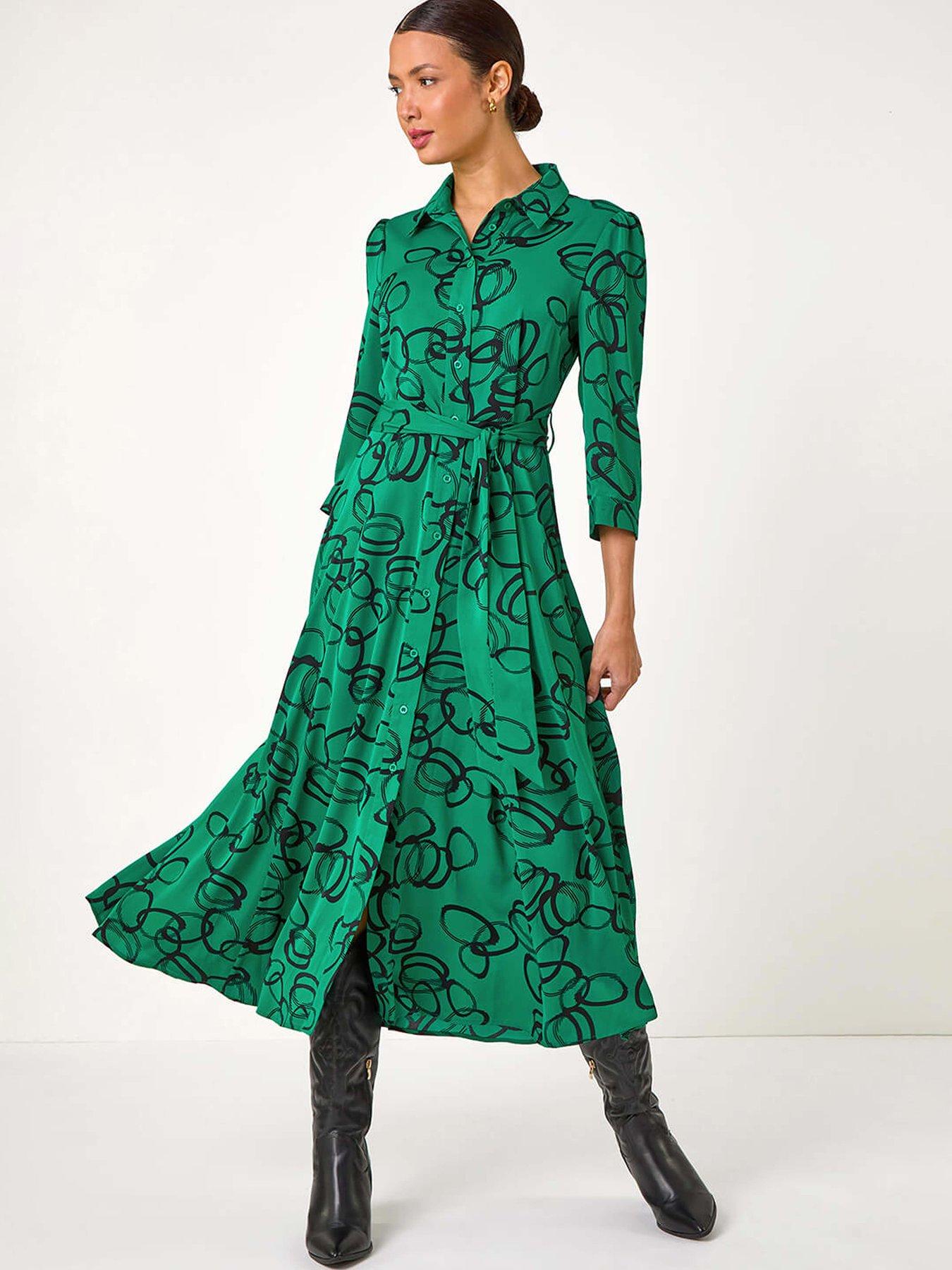 undefined Abstract Circle Print Midi Shirt Dress - Green