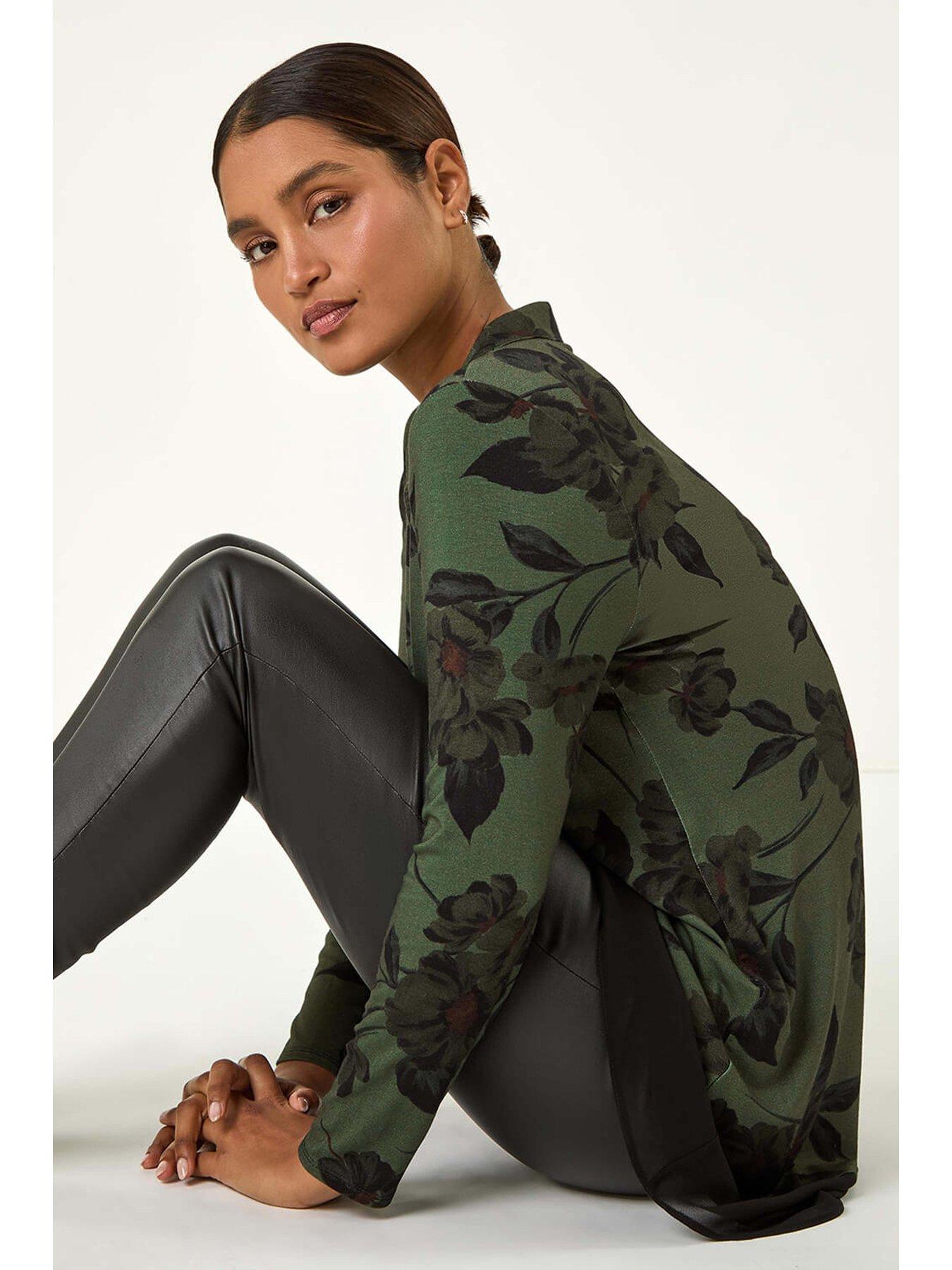  image of roman-floral-chiffon-hem-blouse-dark-green