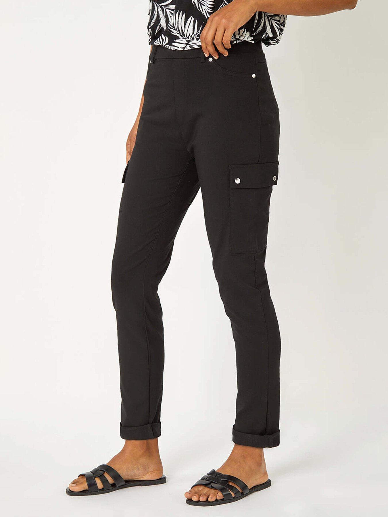 undefined Turn Up Stretch Cargo Trousers - Black