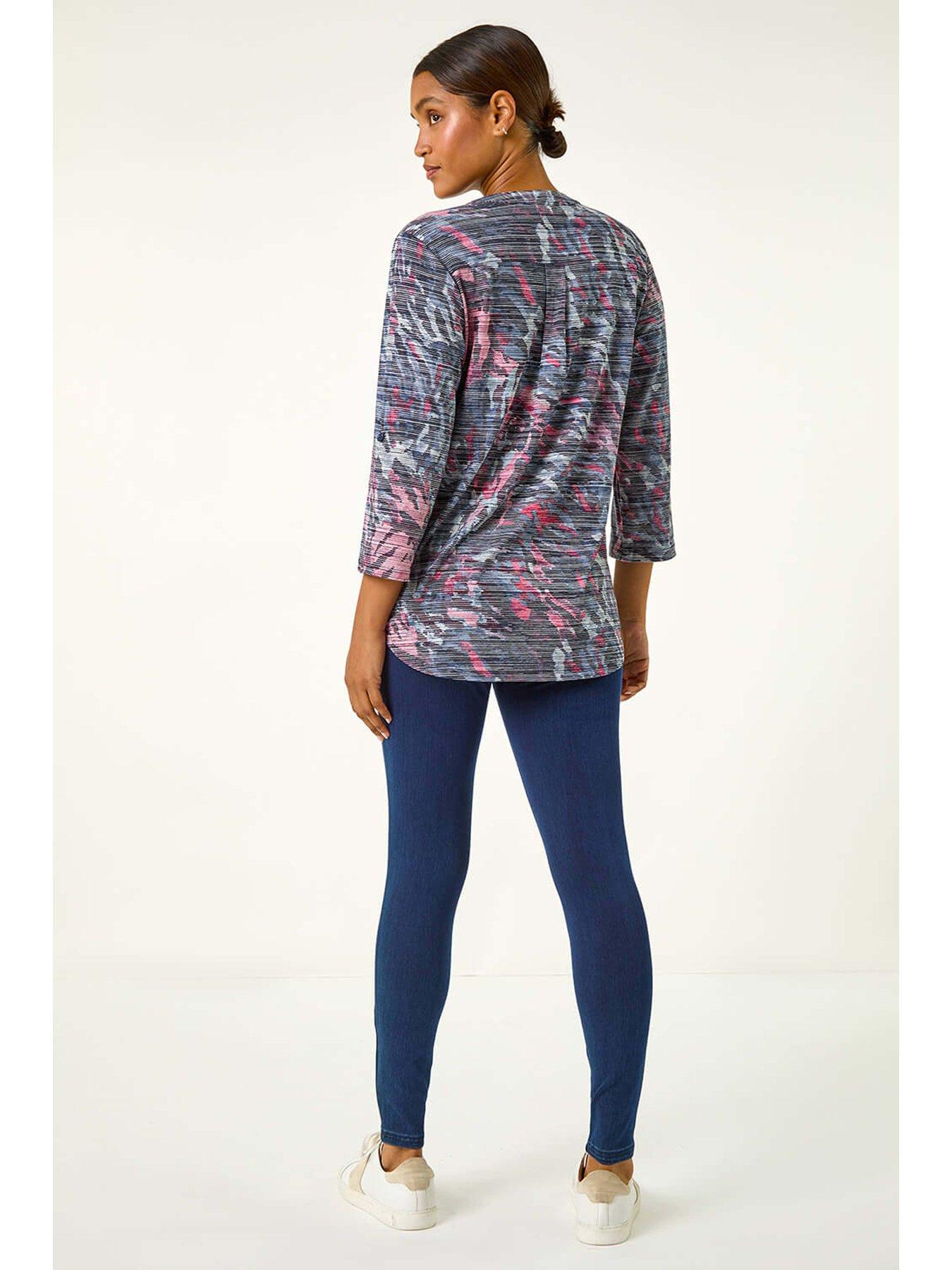 Image 2 of 5 of Roman Striped Animal Print Stretch Top - Blue