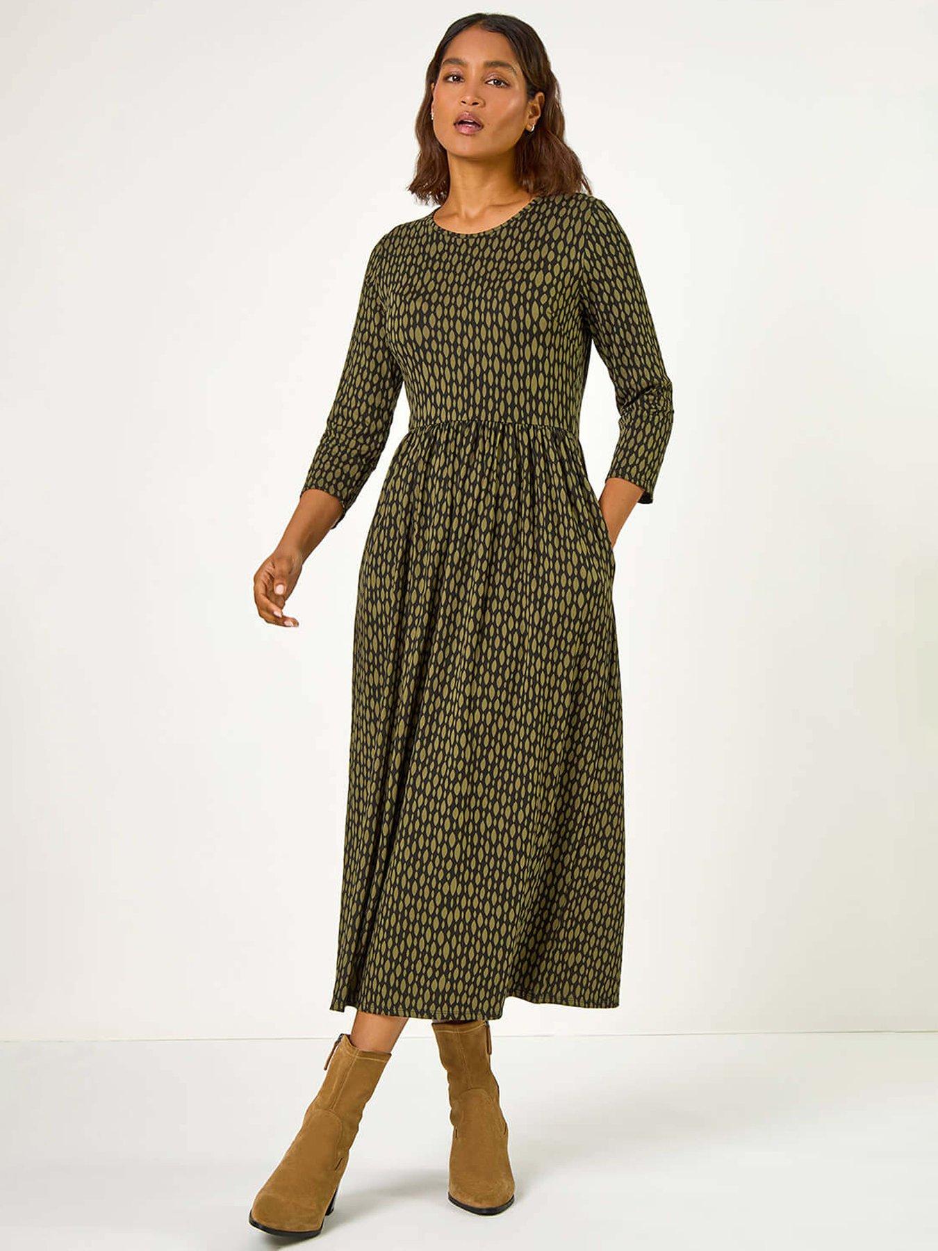 roman-geometric-pocket-stretch-midi-dress-khaki