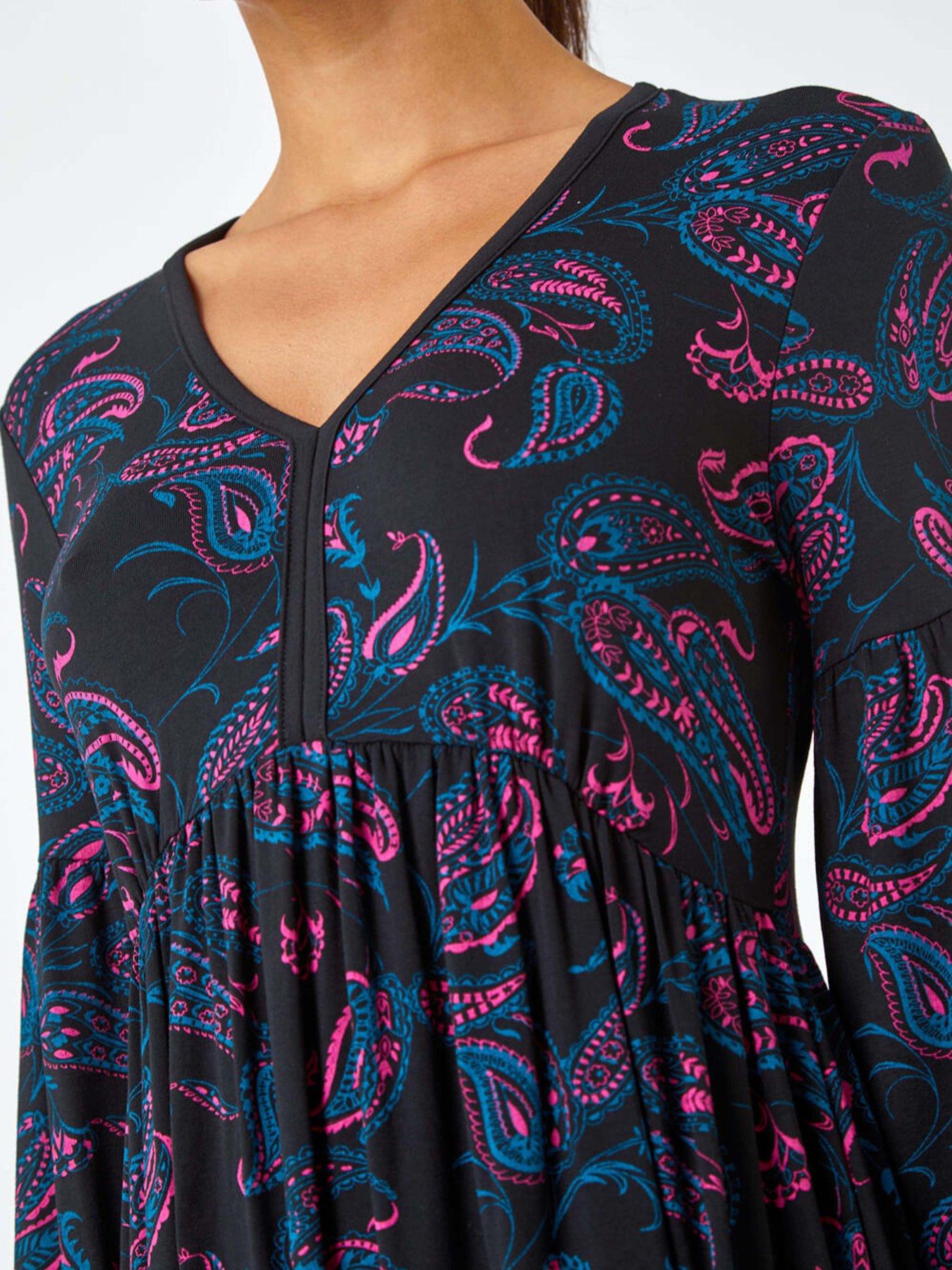 Image 5 of 5 of Roman Paisley Print Stretch Jersey Dress - Black