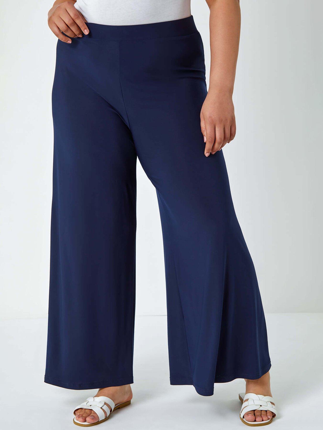 undefined Curve Elastic Waist Wide Leg Trousers - Navy