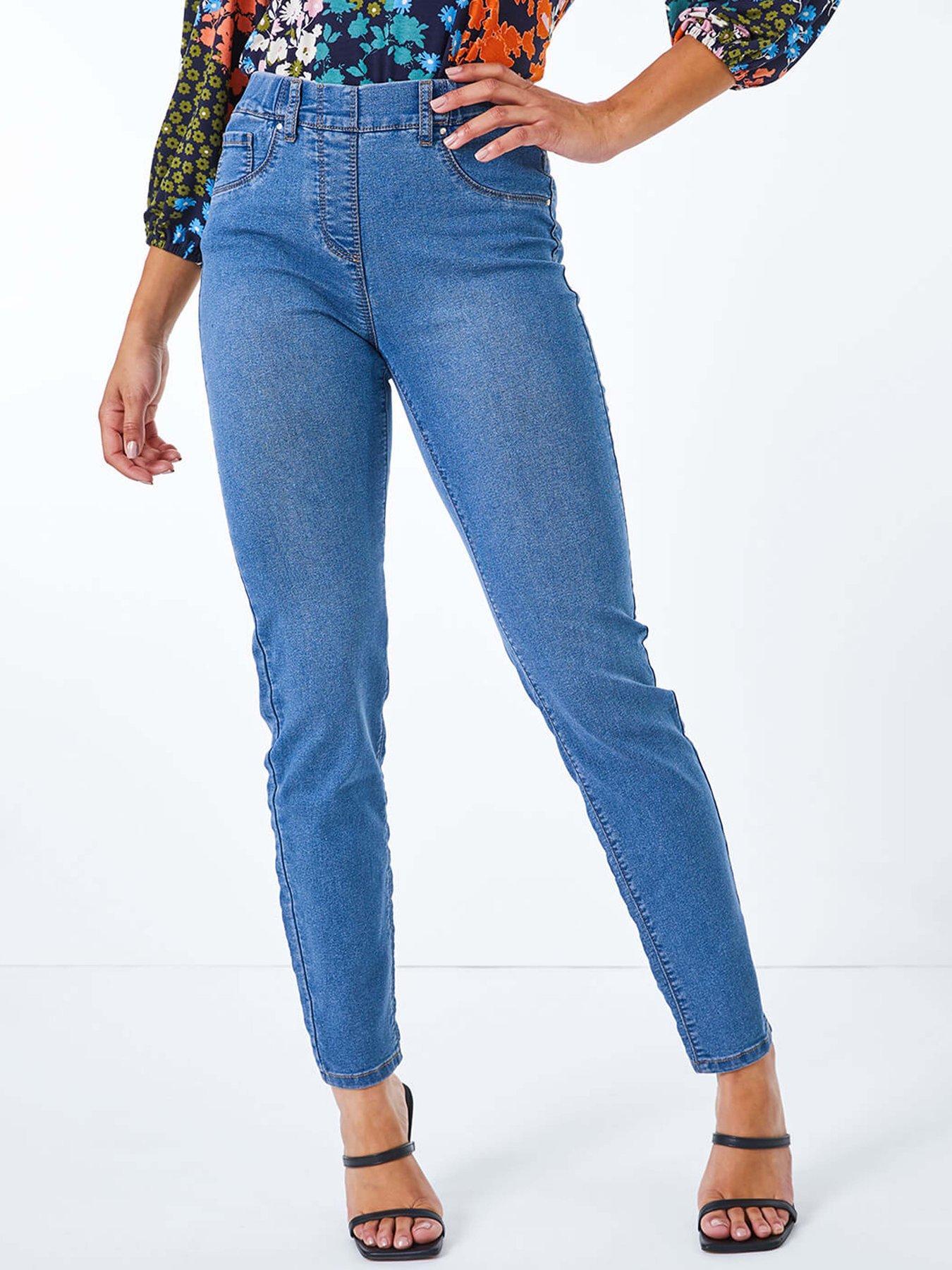 undefined Petite Stretch Denim Elastic Waist Jegging - Mid Blue