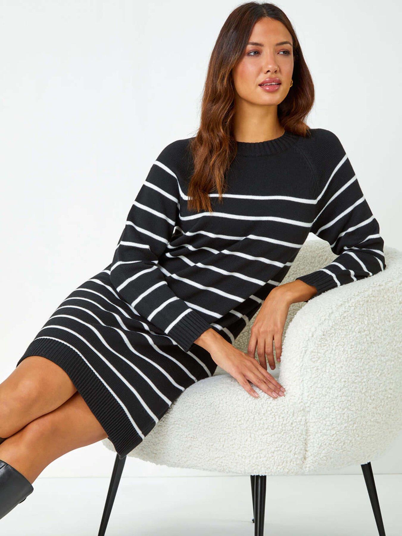  image of roman-stripe-print-knitted-jumper-dress-black