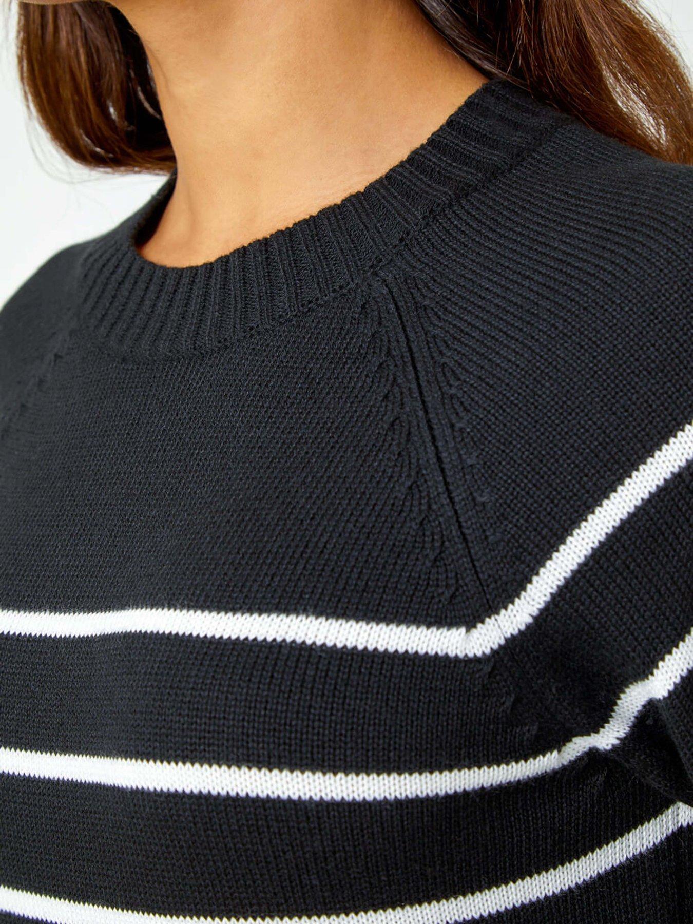  image of roman-stripe-print-knitted-jumper-dress-black