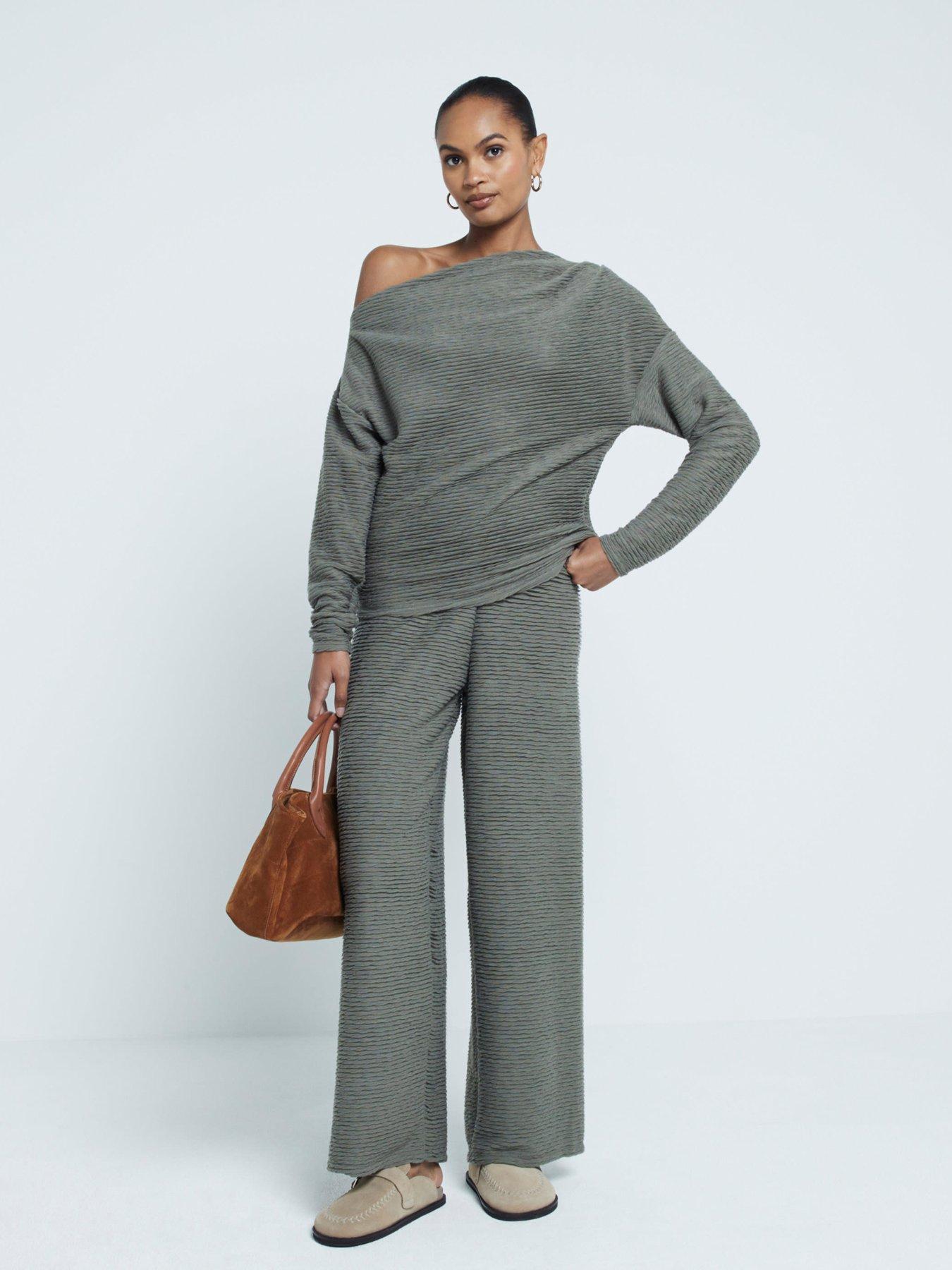 undefined Textured Wide Leg Trouser - Khaki