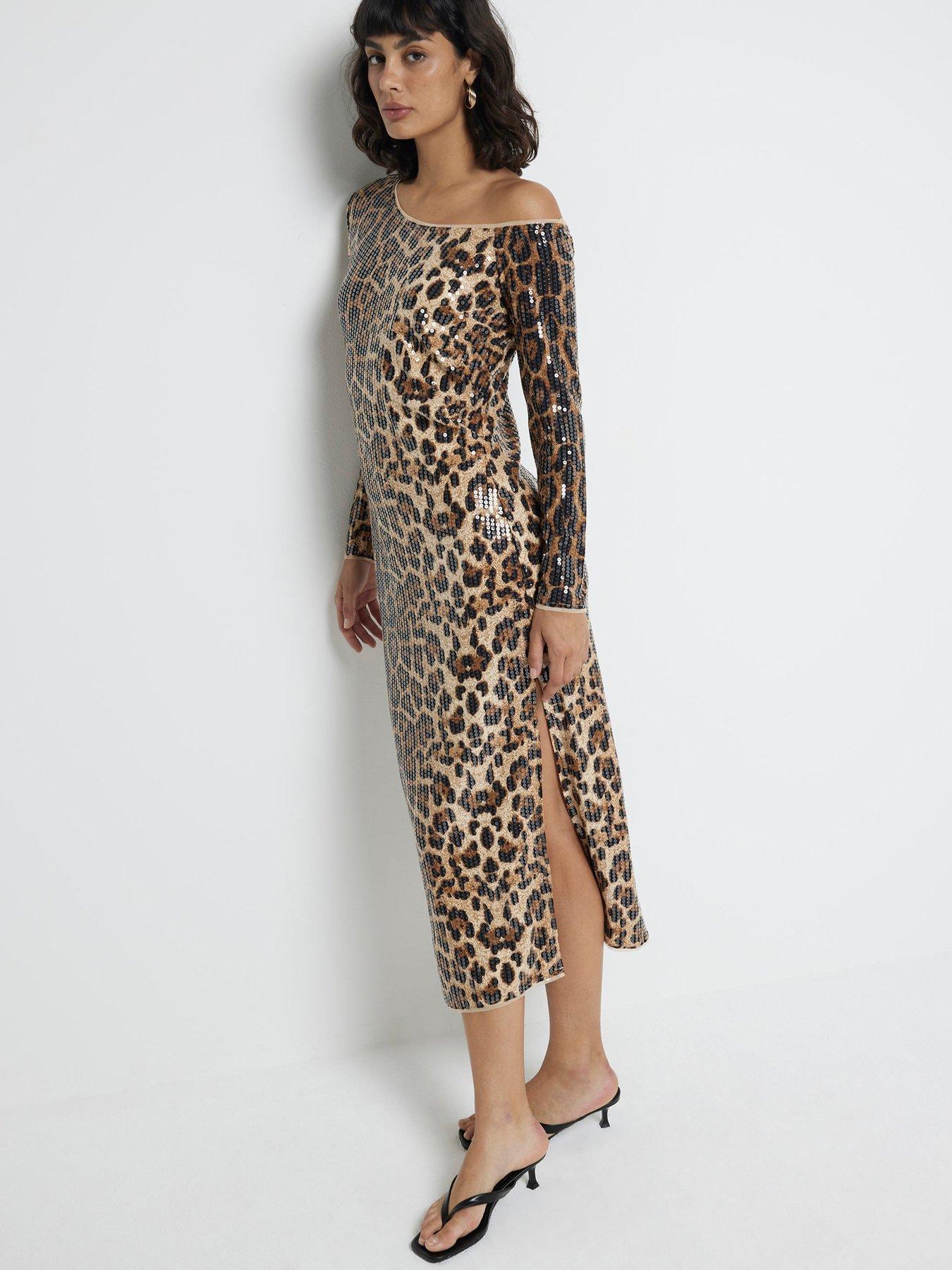 undefined Off Shoulder Midi Dress - Brown