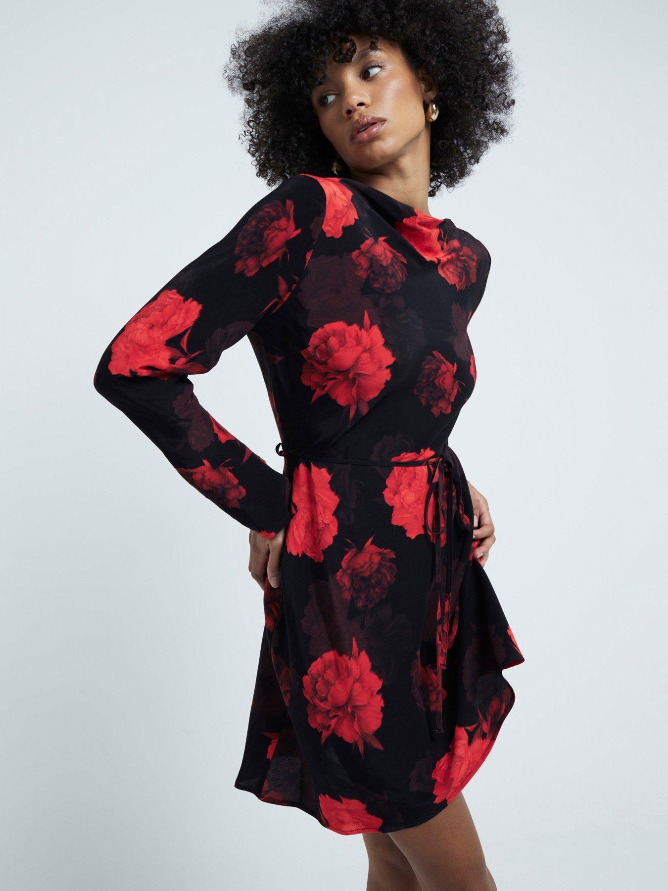  image of river-island-floral-mini-dress-black