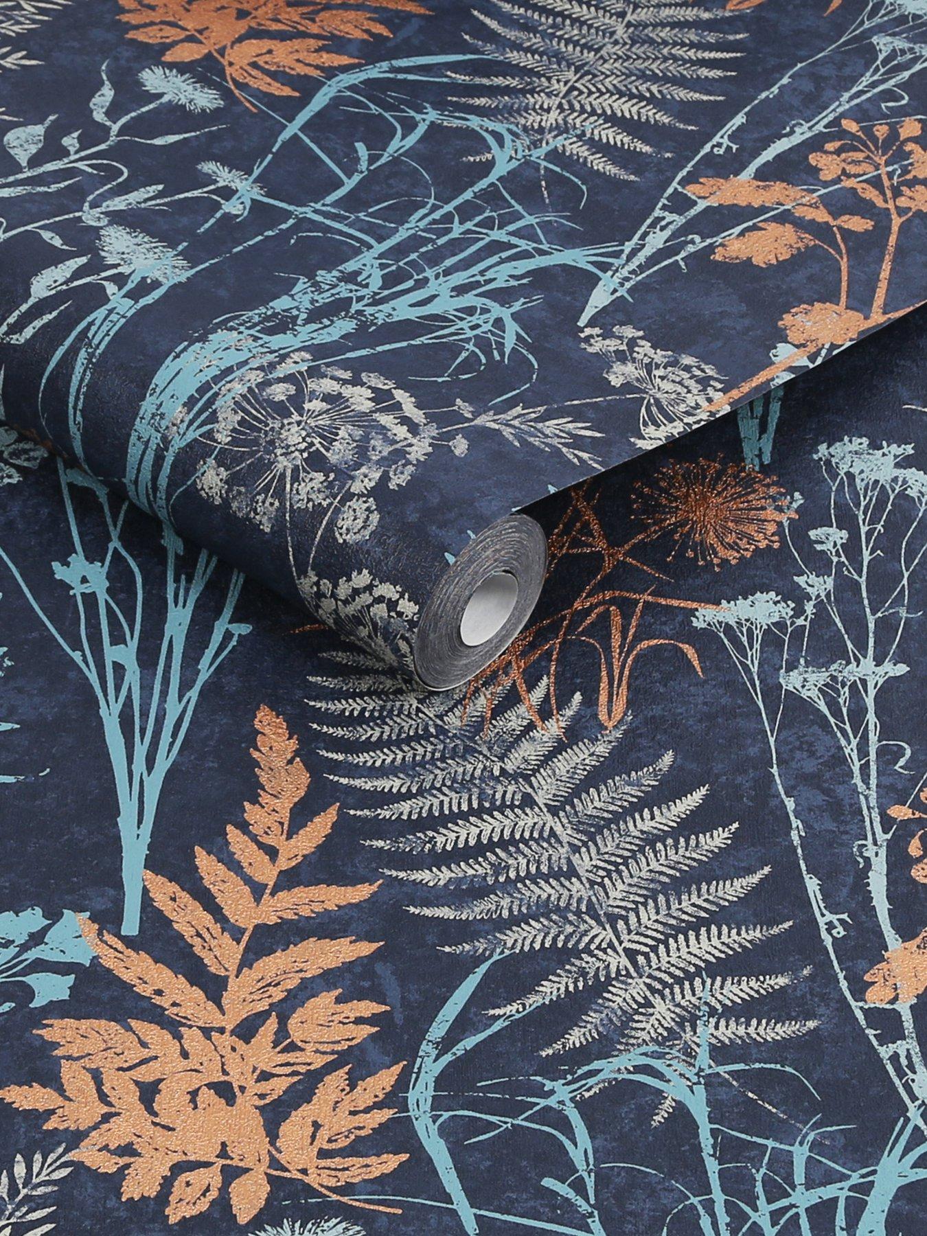  image of superfresco-easy-organics-wallpaper-in-navy-and-copper
