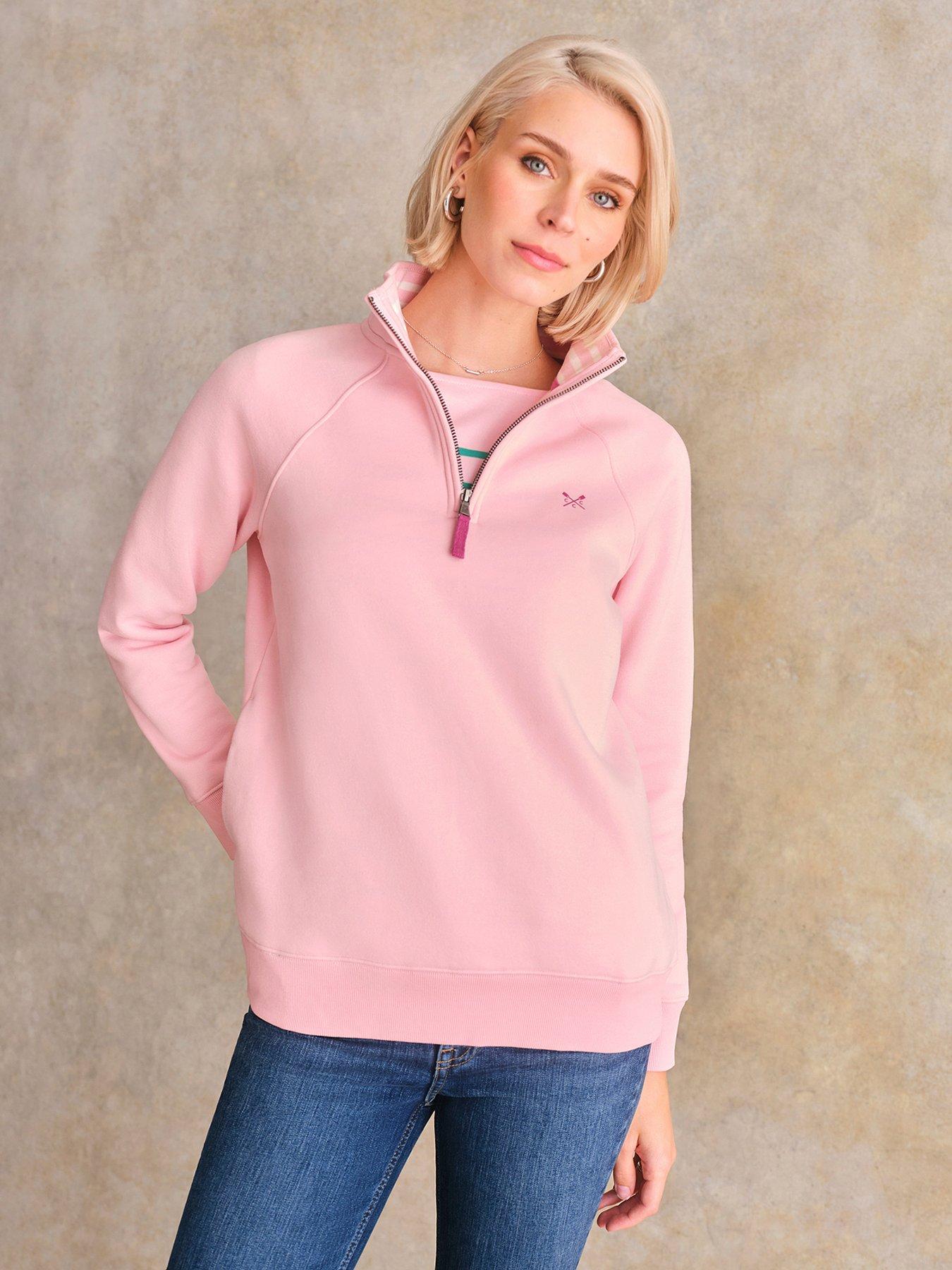  image of crew-clothing-half-zip-sweatshirt-pink