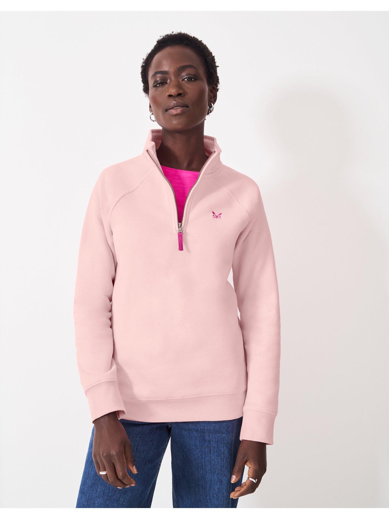  image of crew-clothing-half-zip-sweatshirt-pink