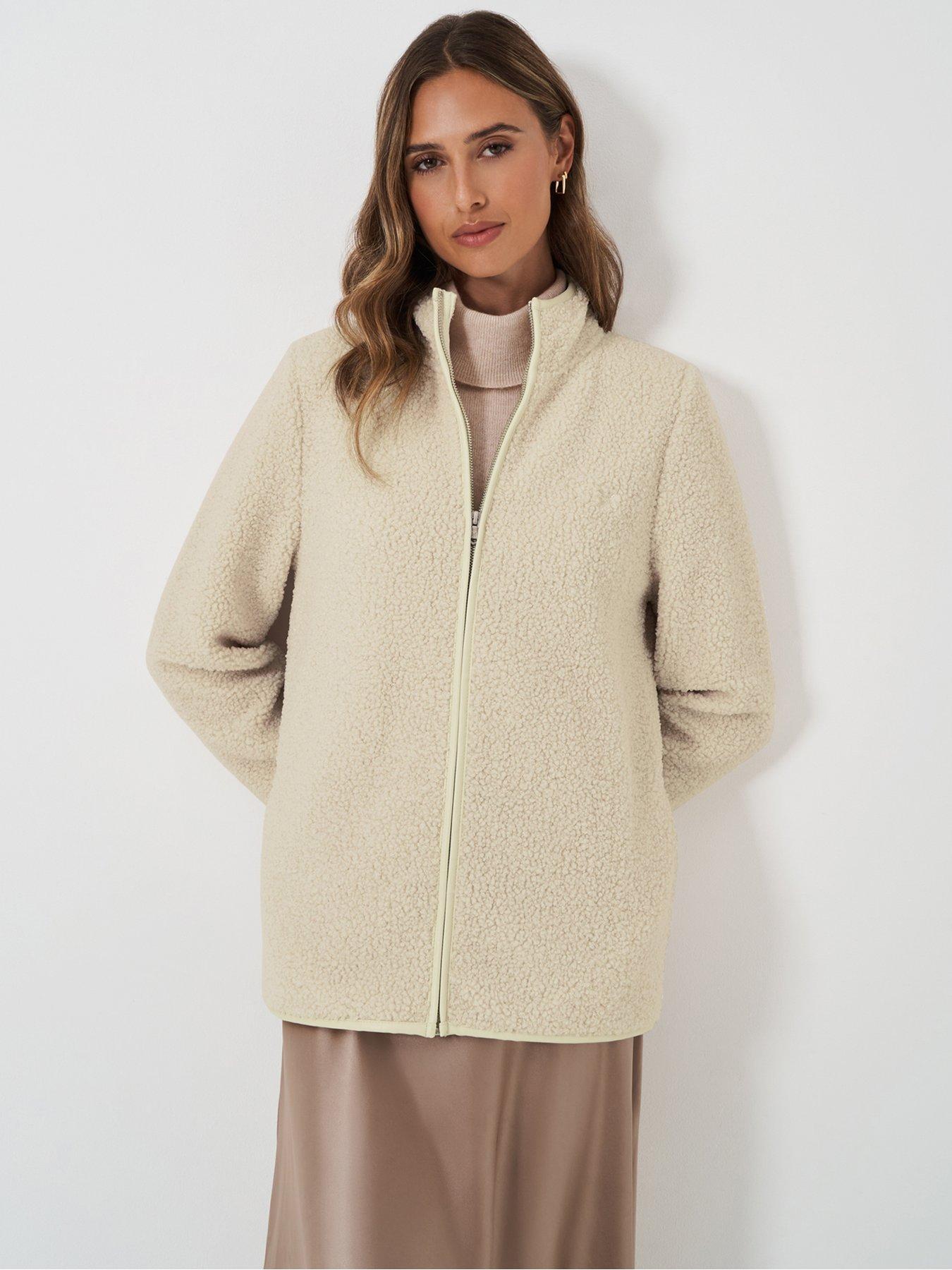 undefined Borg Zip Through Fleece - Beige