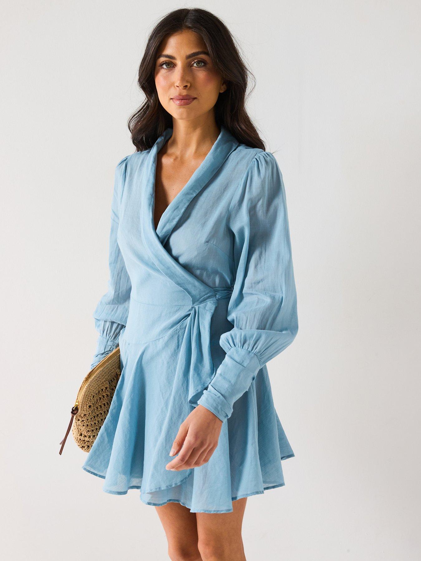 front image of v-by-very-wrap-mini-dress-blue