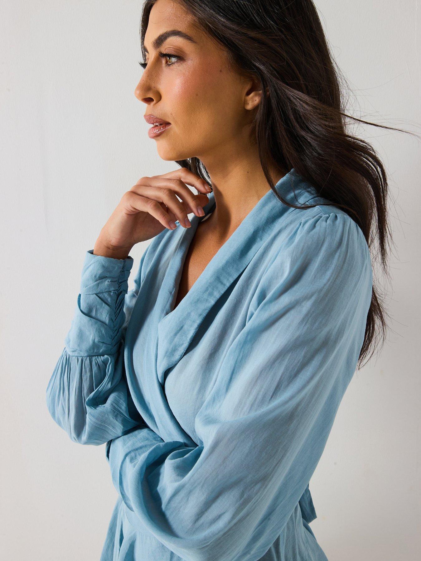  image of v-by-very-wrap-mini-dress-blue