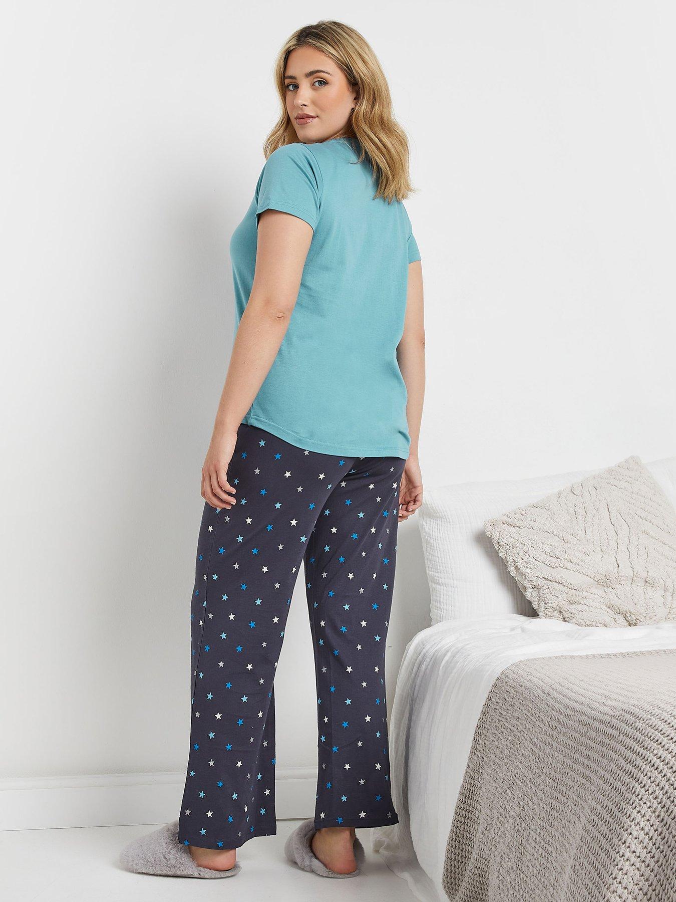  image of mco-purrfect-short-sleeve-wide-leg-pj-set-blue