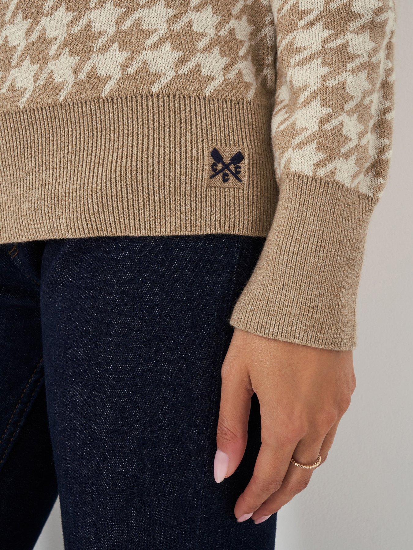  image of crew-clothing-houndstooth-roll-neck-jumper-beige