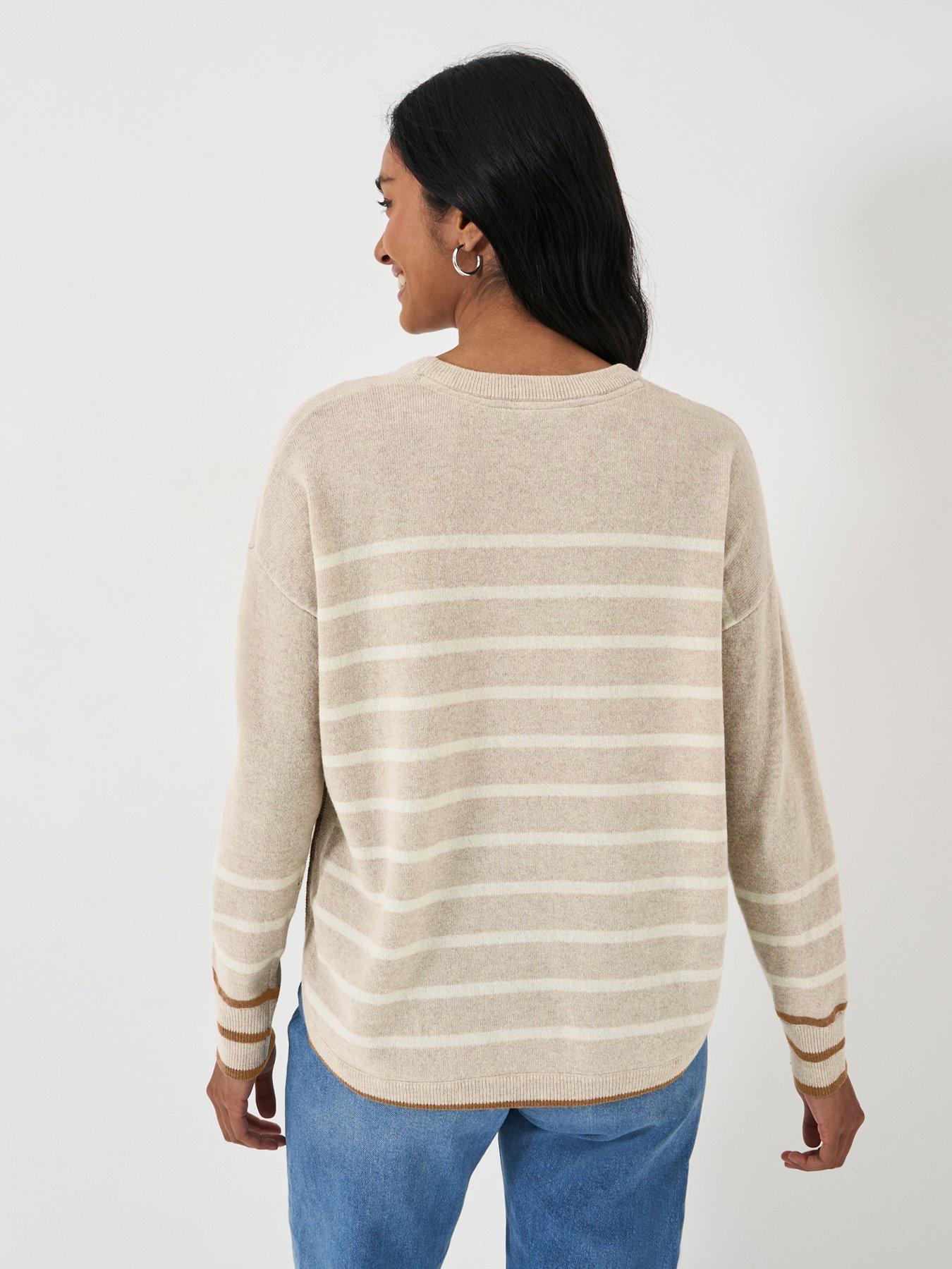  image of crew-clothing-merino-wool-blend-striped-jumper-beige
