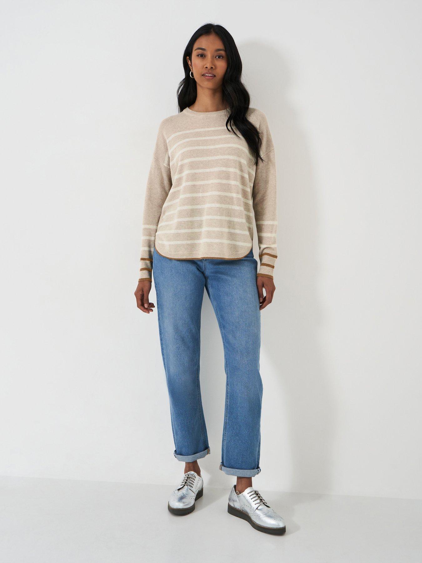  image of crew-clothing-merino-wool-blend-striped-jumper-beige