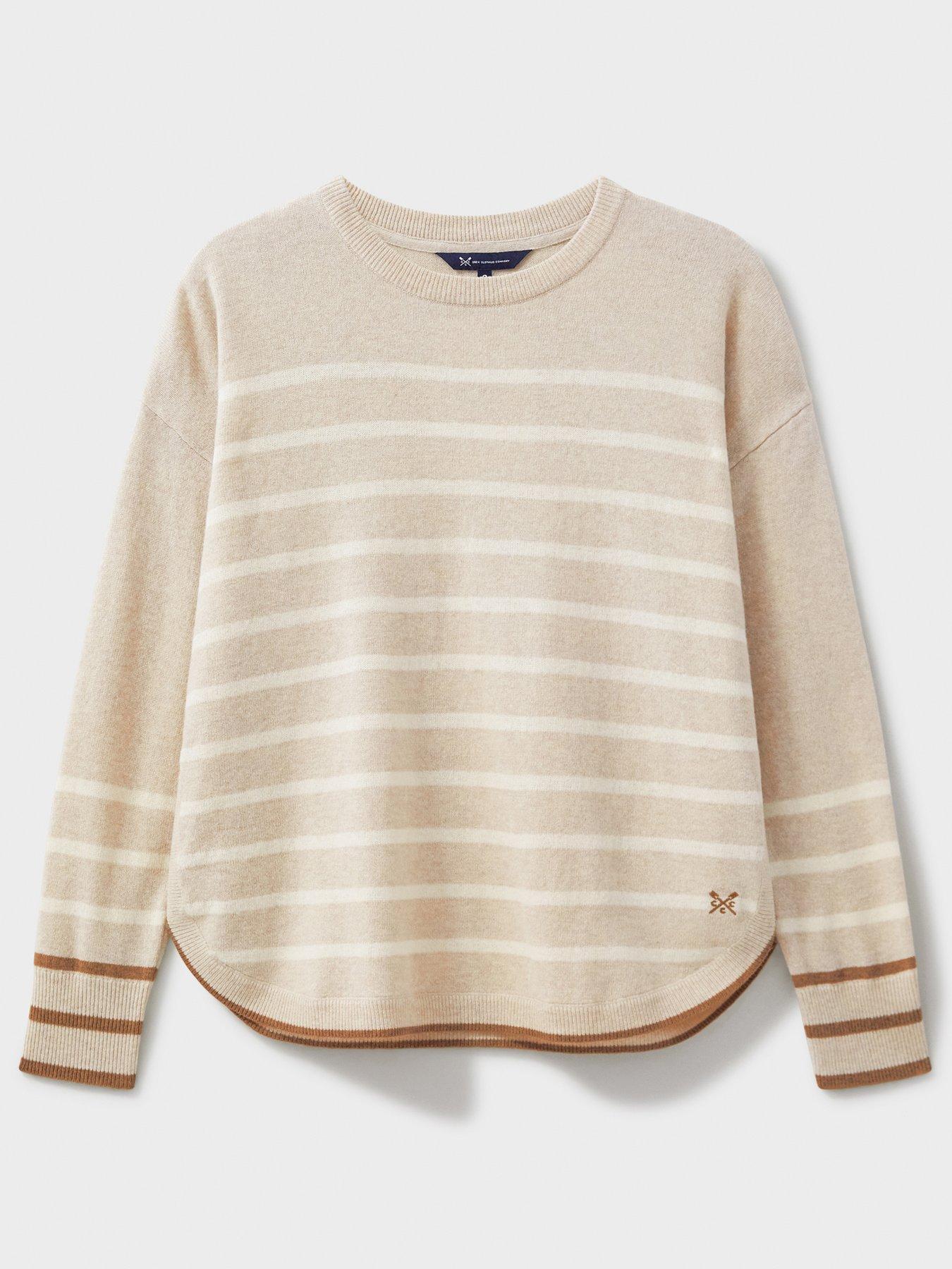 image of crew-clothing-merino-wool-blend-striped-jumper-beige