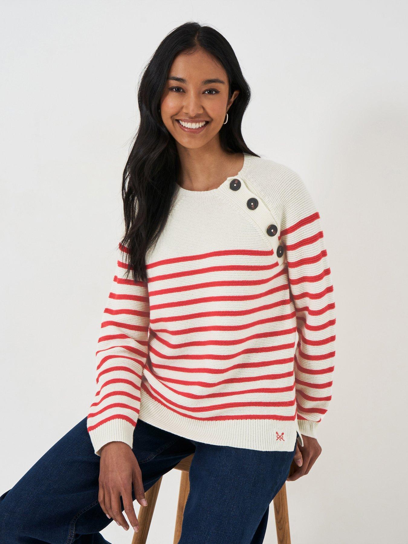  image of crew-clothing-merino-wool-blend-button-detail-jumper-red