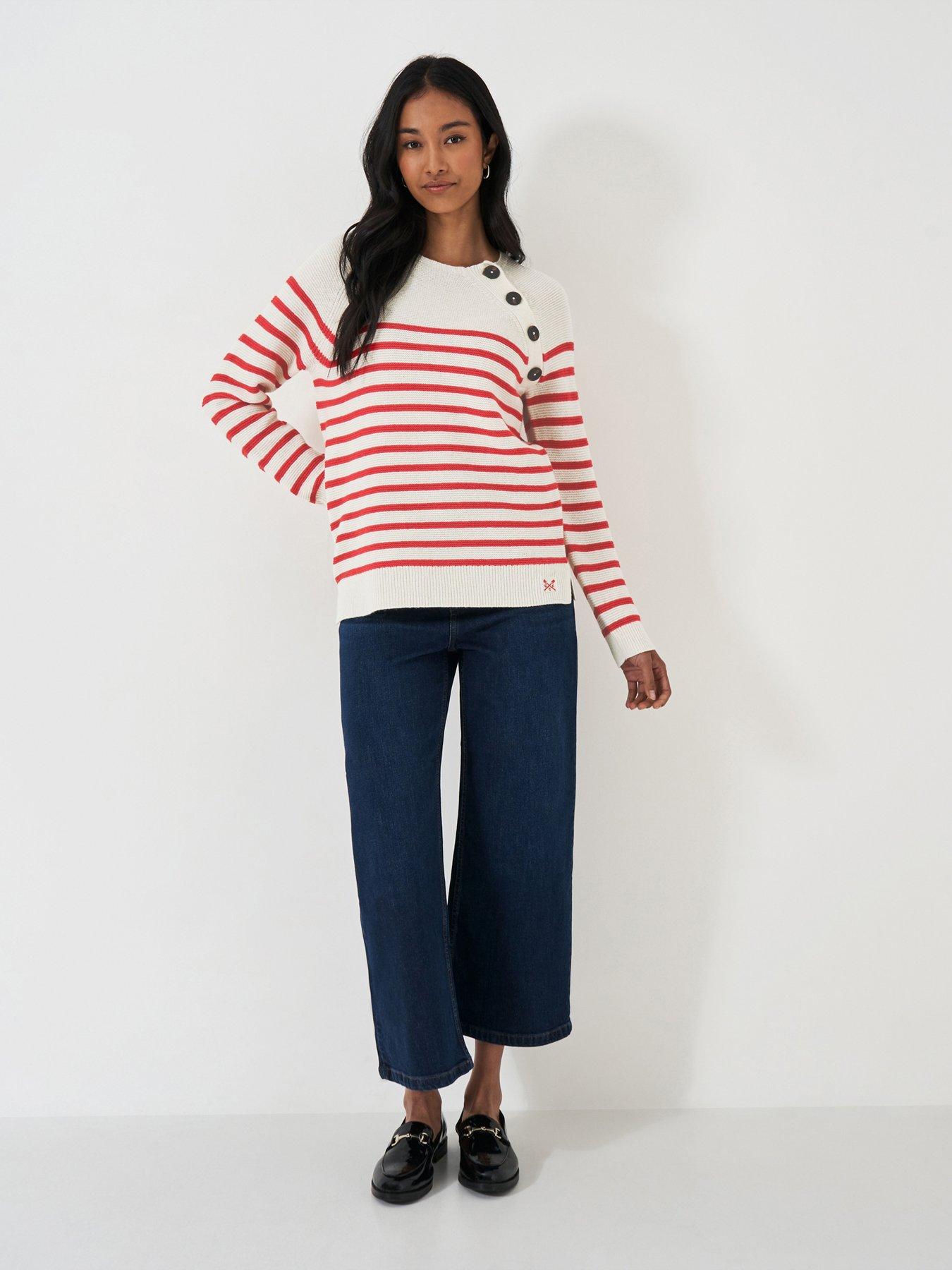  image of crew-clothing-merino-wool-blend-button-detail-jumper-red