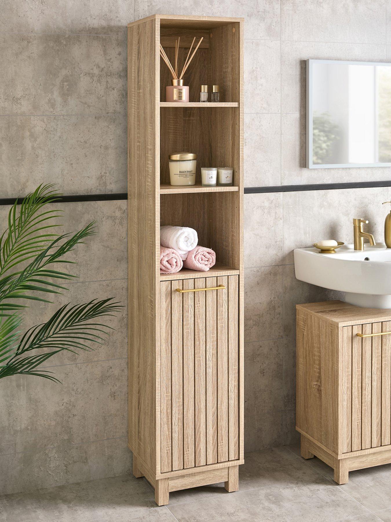 Very Home Lotus Panelled Tall Bathroom Cabinet - Oak Effect - FSC ...