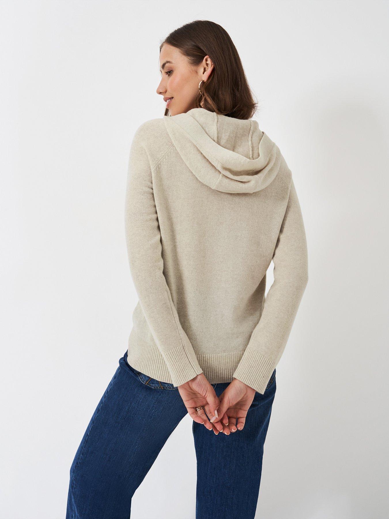  image of crew-clothing-merino-wool-blend-knitted-hoodie-beige