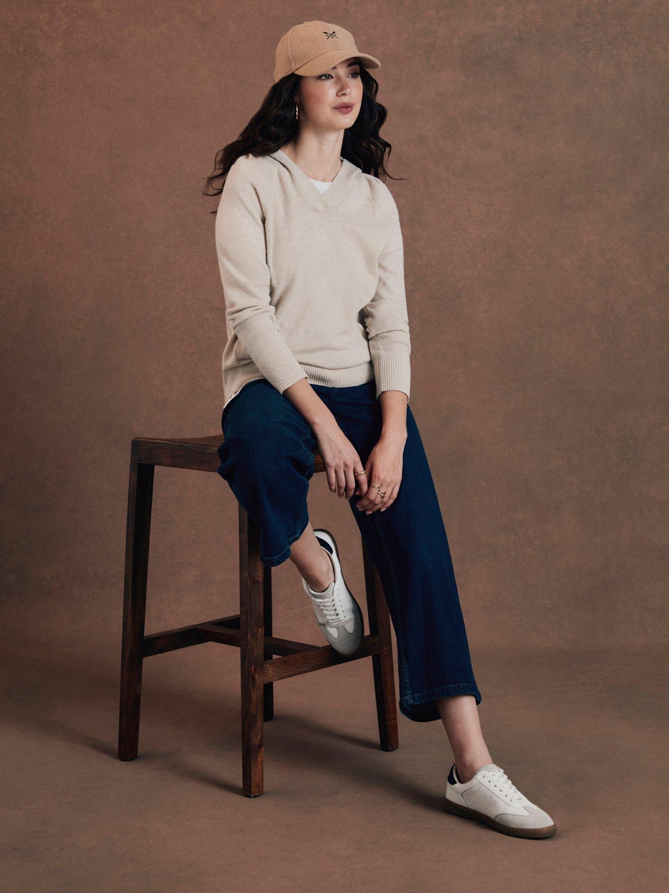  image of crew-clothing-merino-wool-blend-knitted-hoodie-beige