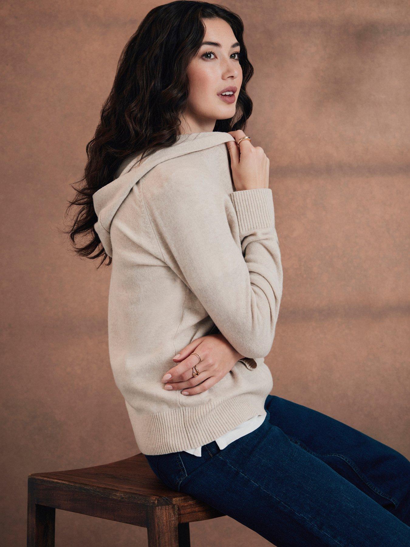  image of crew-clothing-merino-wool-blend-knitted-hoodie-beige