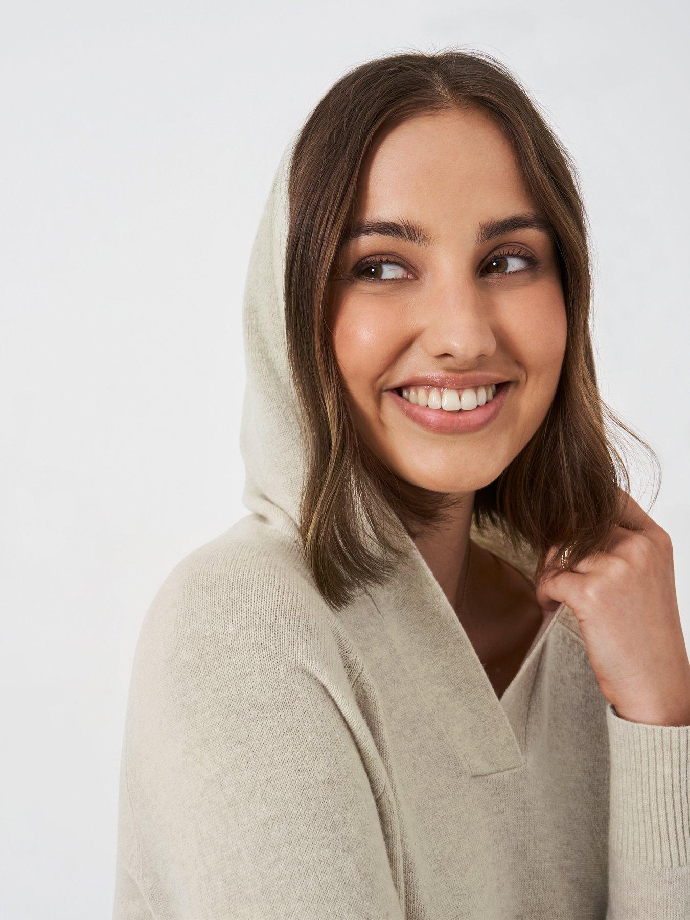  image of crew-clothing-merino-wool-blend-knitted-hoodie-beige