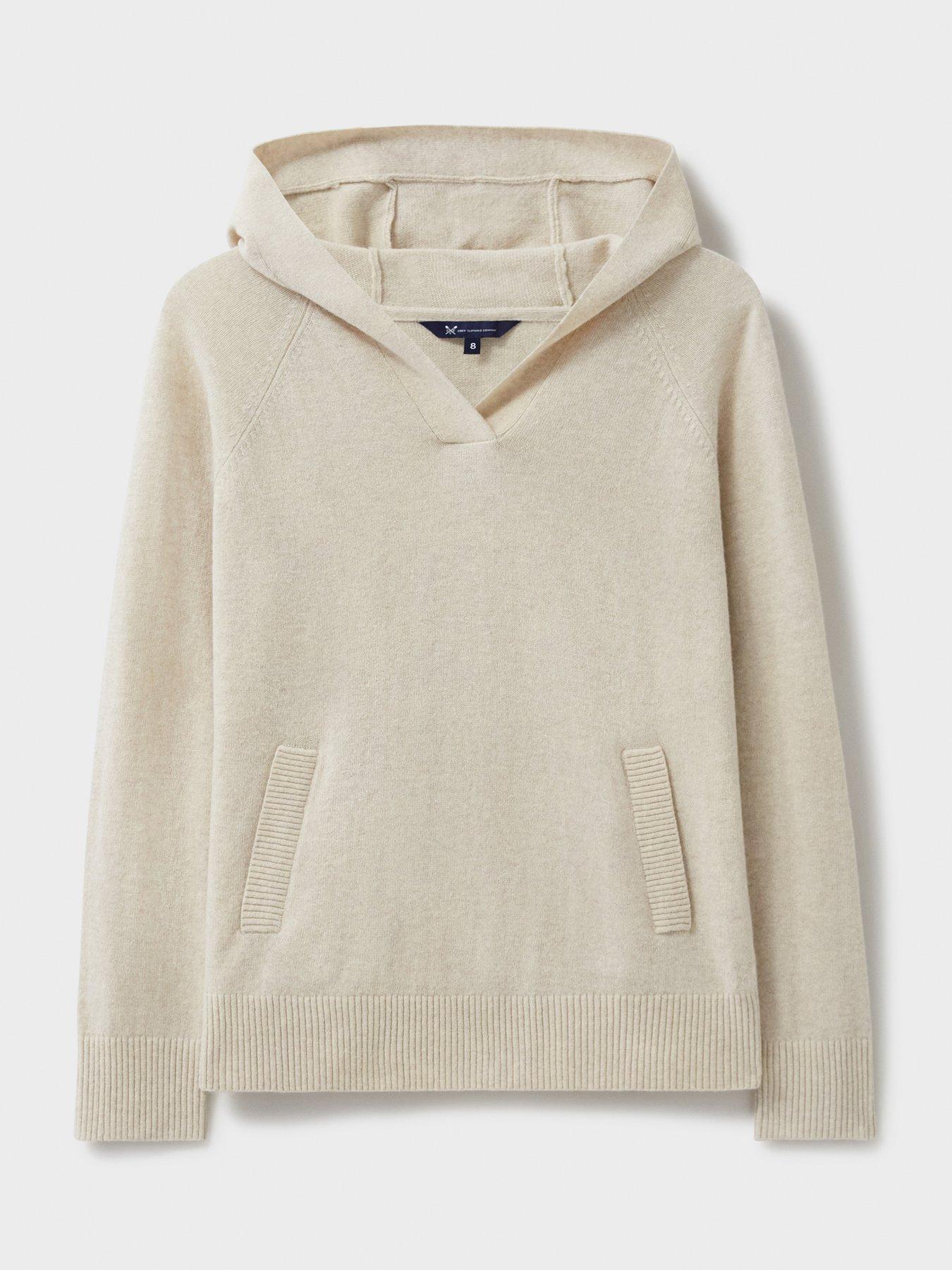  image of crew-clothing-merino-wool-blend-knitted-hoodie-beige