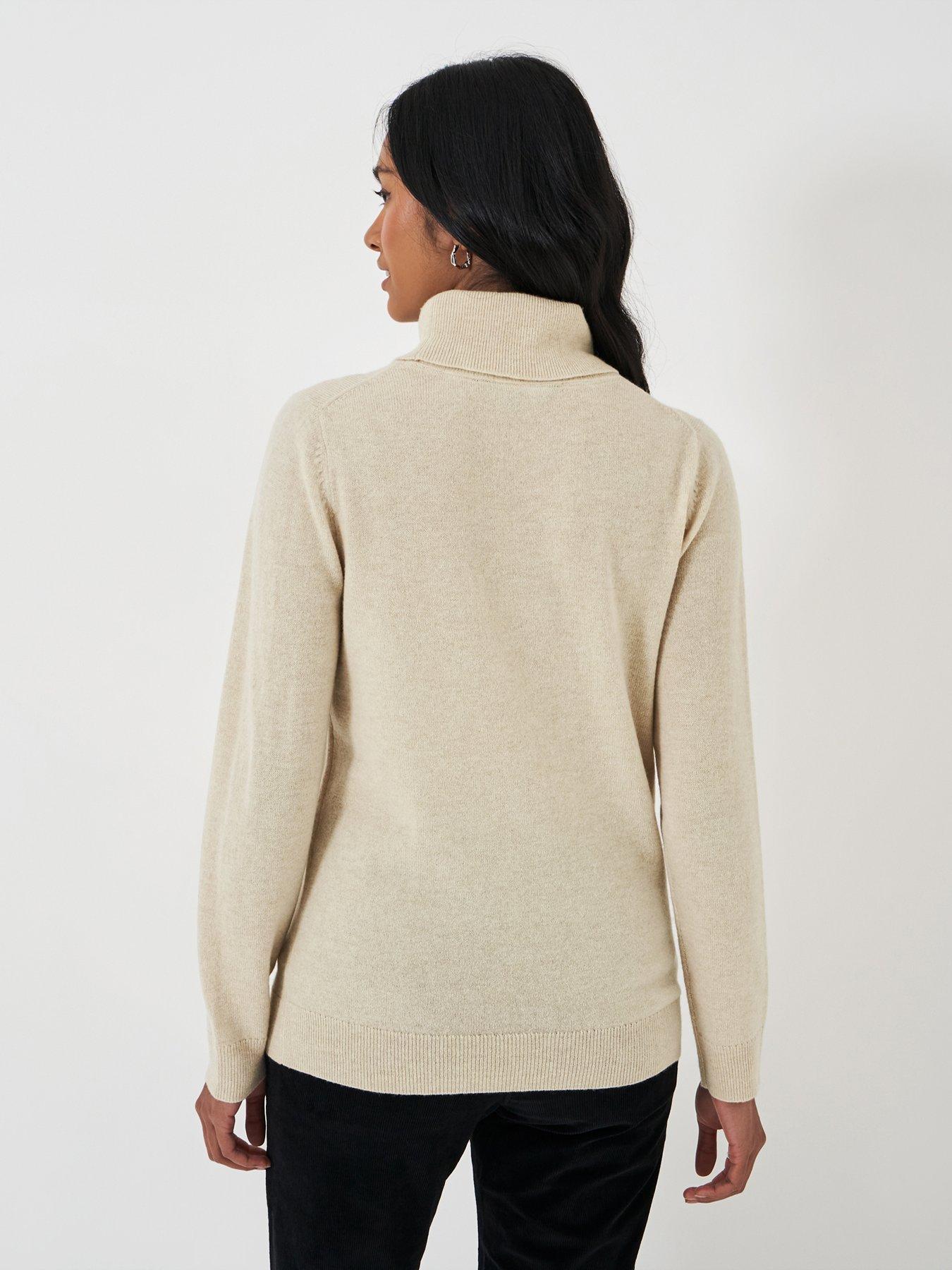  image of crew-clothing-merino-cashmere-blend-roll-neck-jumper-beige