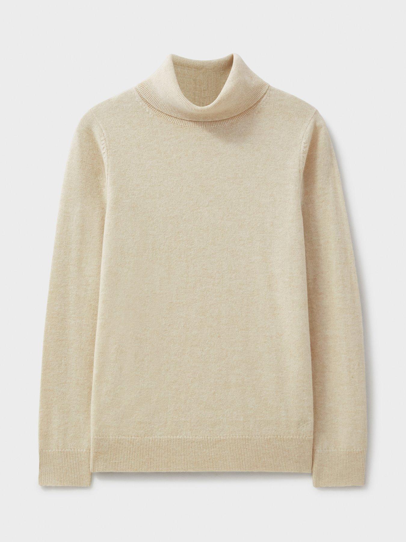  image of crew-clothing-merino-cashmere-blend-roll-neck-jumper-beige