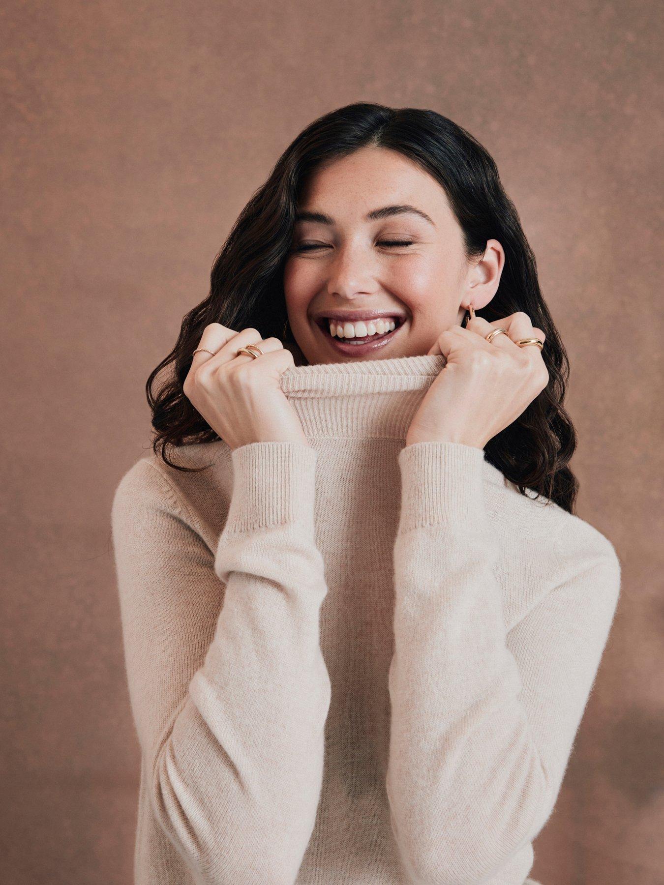  image of crew-clothing-merino-cashmere-blend-roll-neck-jumper-beige
