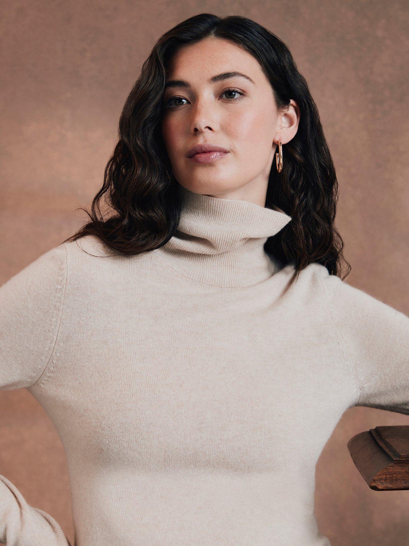  image of crew-clothing-merino-cashmere-blend-roll-neck-jumper-beige
