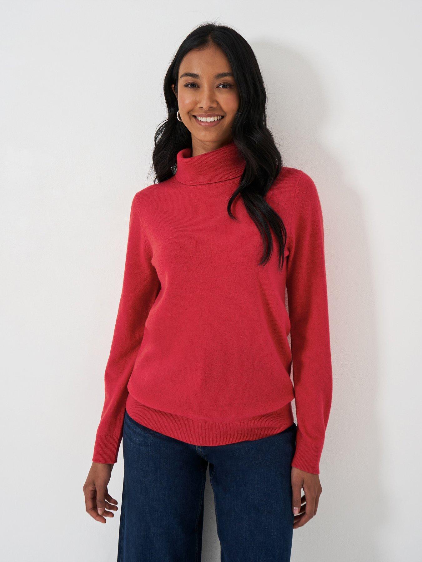  image of crew-clothing-merino-cashmere-blend-roll-neck-jumper-red