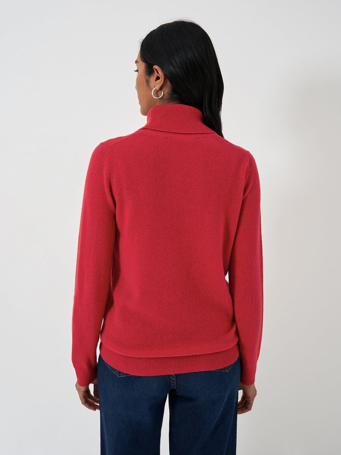  image of crew-clothing-merino-cashmere-blend-roll-neck-jumper-red