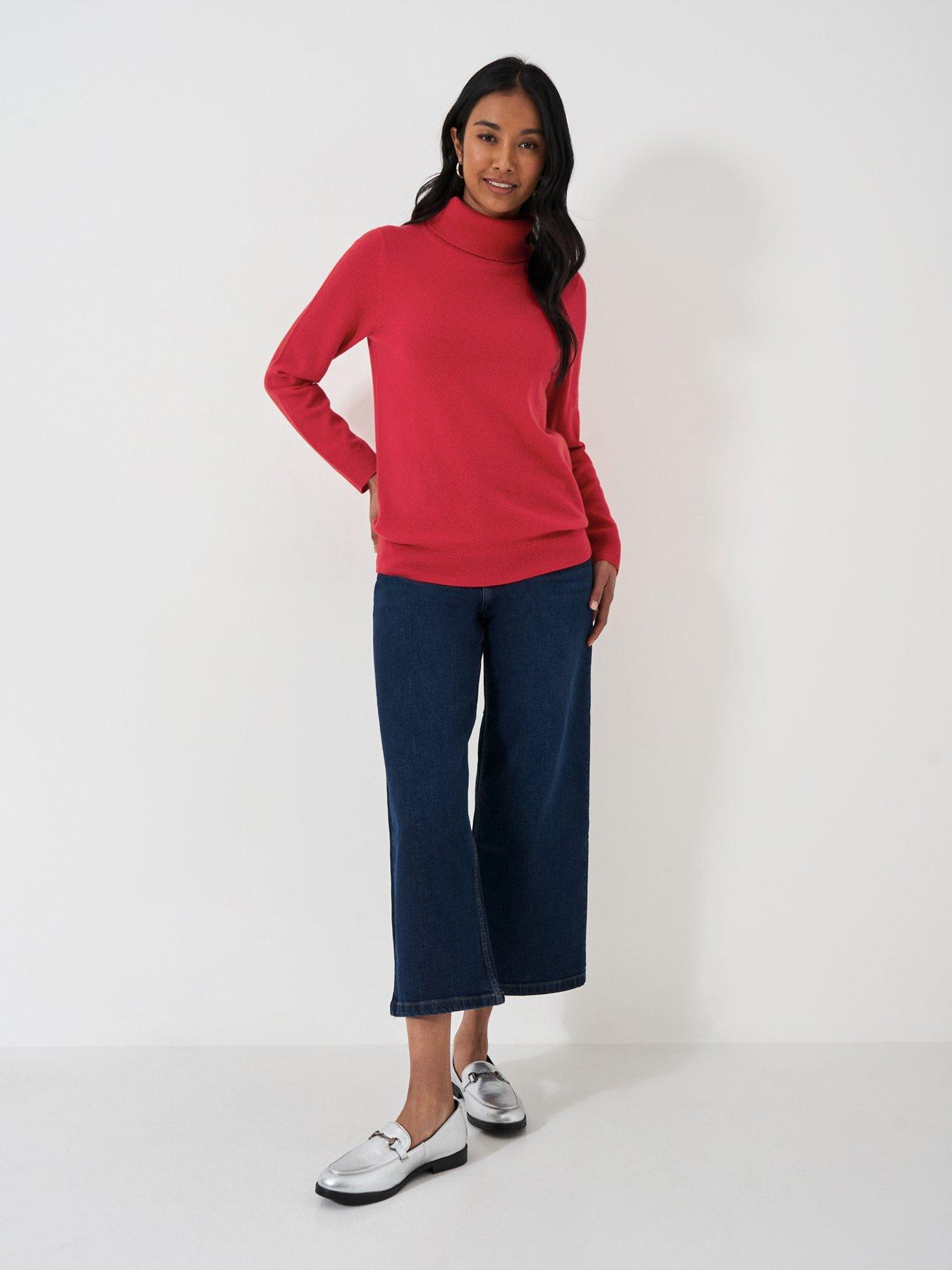  image of crew-clothing-merino-cashmere-blend-roll-neck-jumper-red