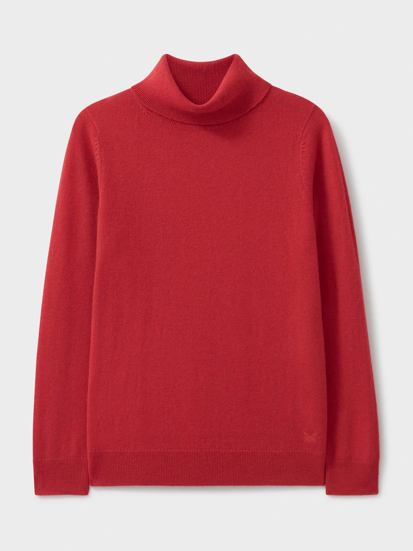  image of crew-clothing-merino-cashmere-blend-roll-neck-jumper-red