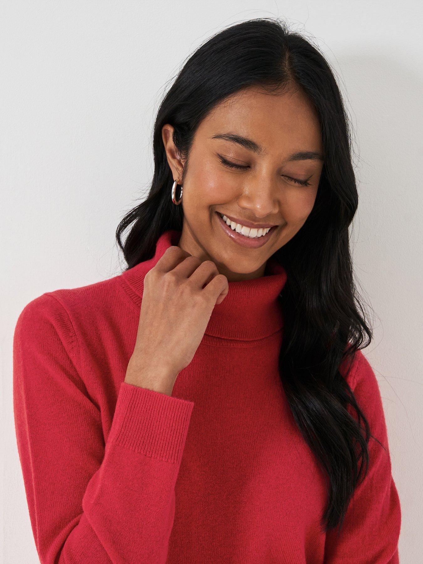  image of crew-clothing-merino-cashmere-blend-roll-neck-jumper-red
